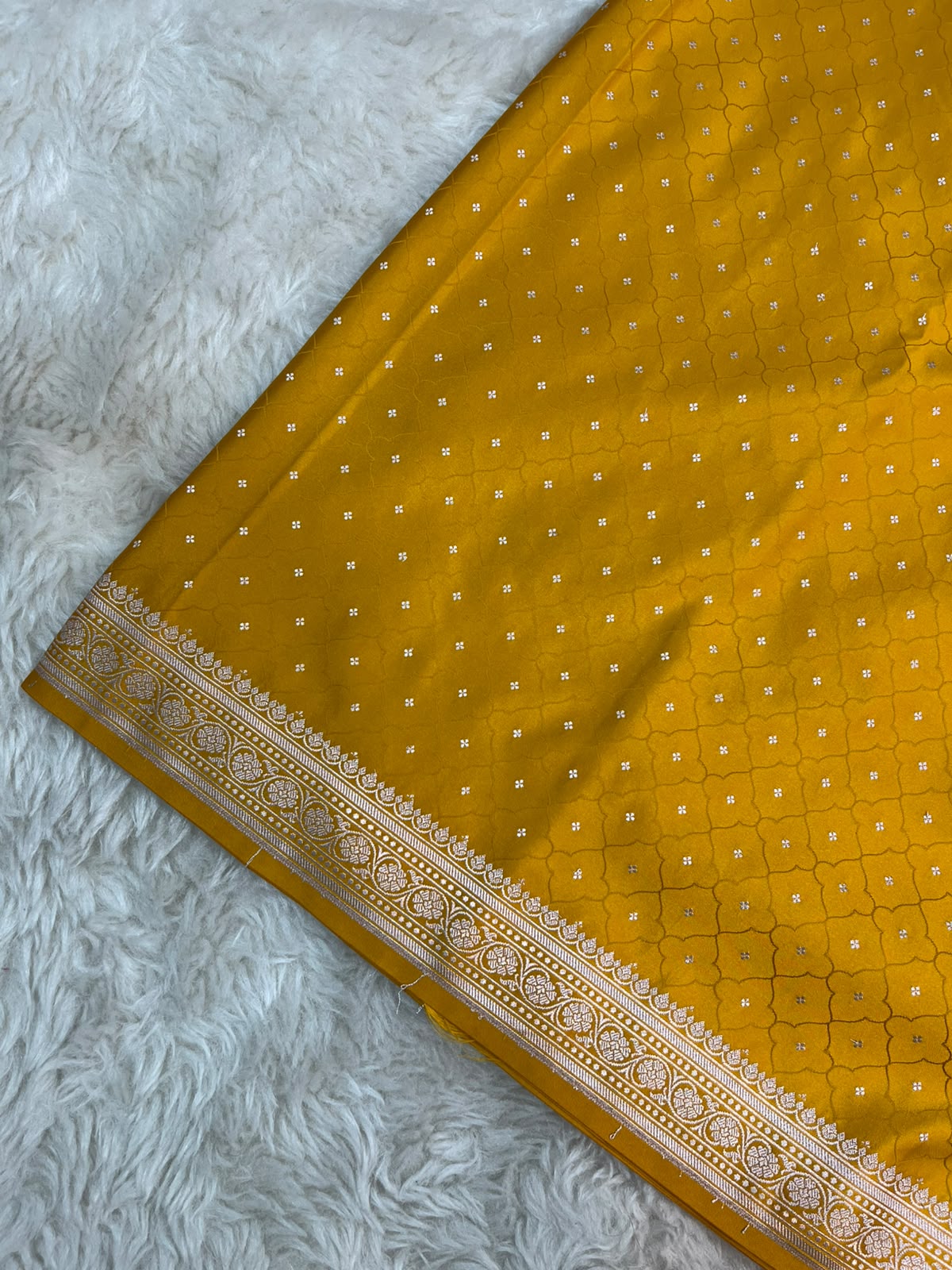 Mustard Yellow Banarasi Mashru Silk Saree | Fine Booti Work & Traditional Border