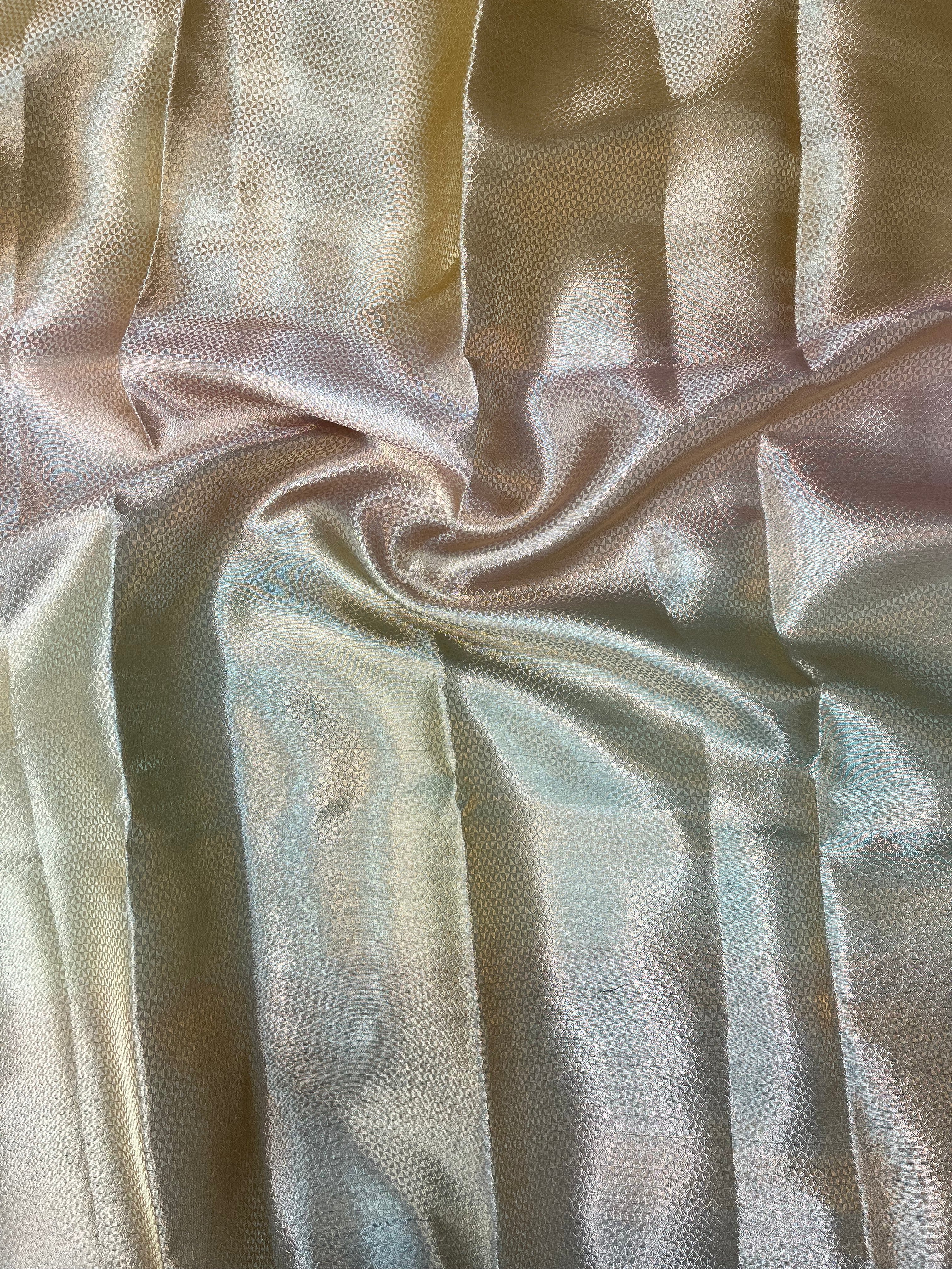 Ethereal Rainbow Ombre Tissue Silk Saree with Antique Zari Floral Pallu