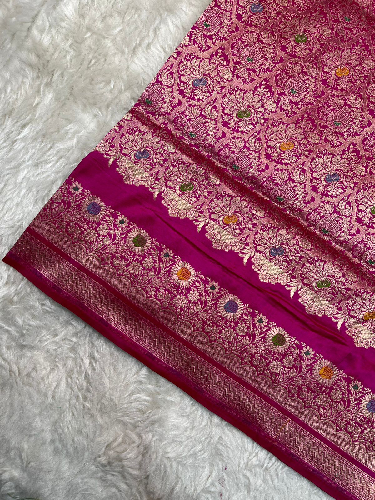 Deep Rani Pink Pure Katan Silk Meenakari Brocade Saree