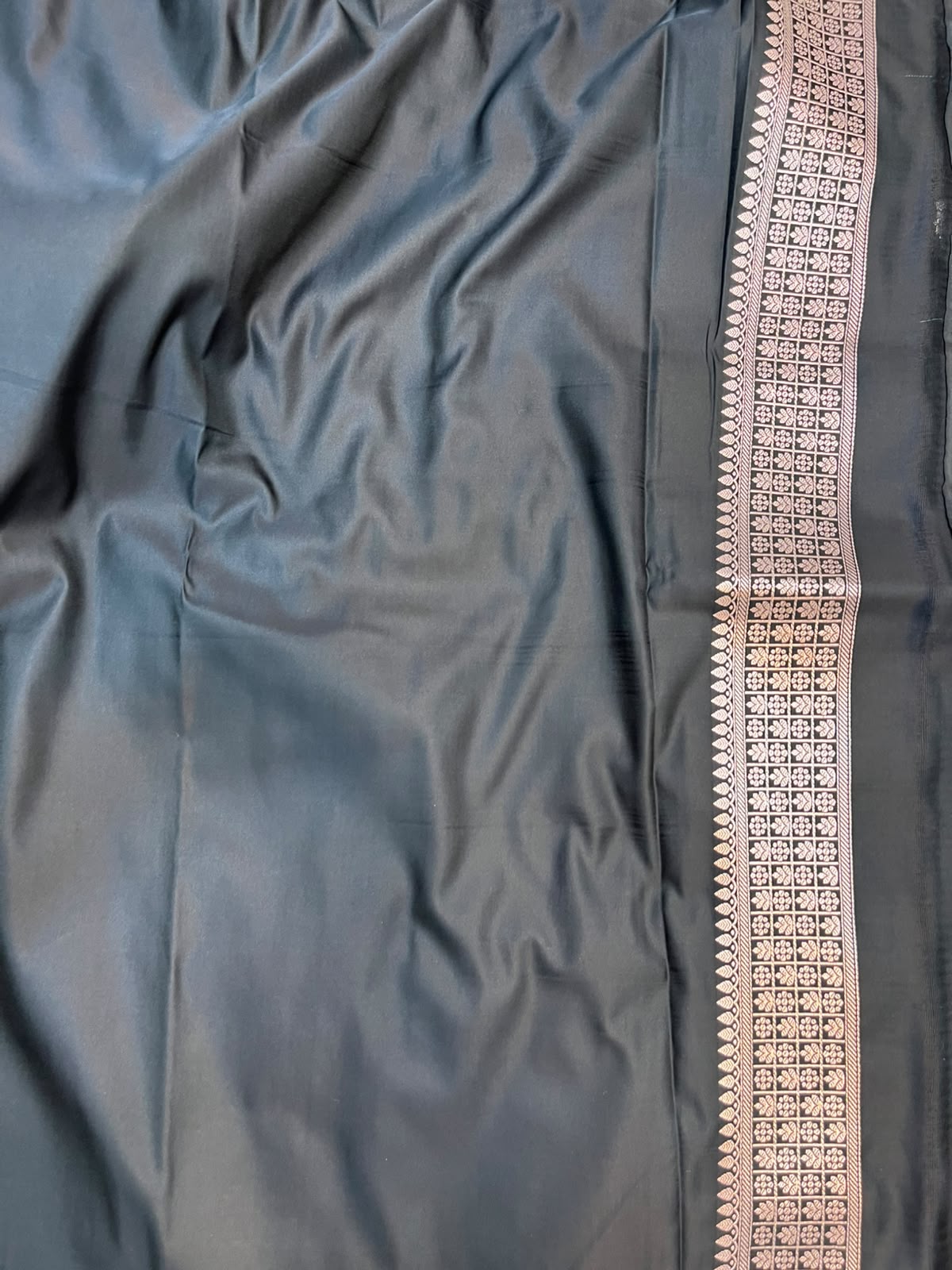 Raven Black Mashru Silk Saree featuring Traditional Sonarupa Buta and Jaal Pallu