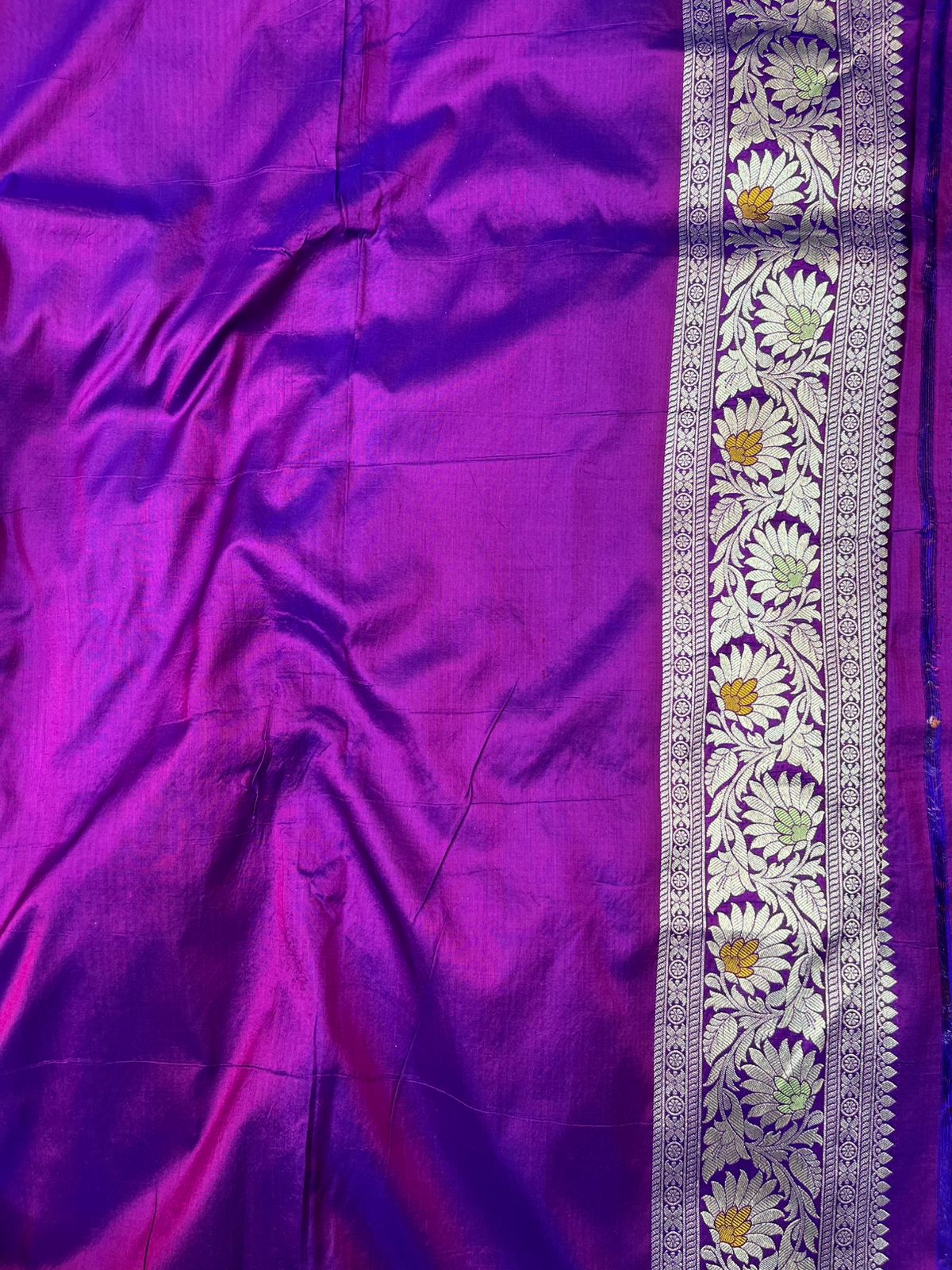 Royal Majenta Pure Katan Silk Saree with Traditional Meenakari Floral Medallions