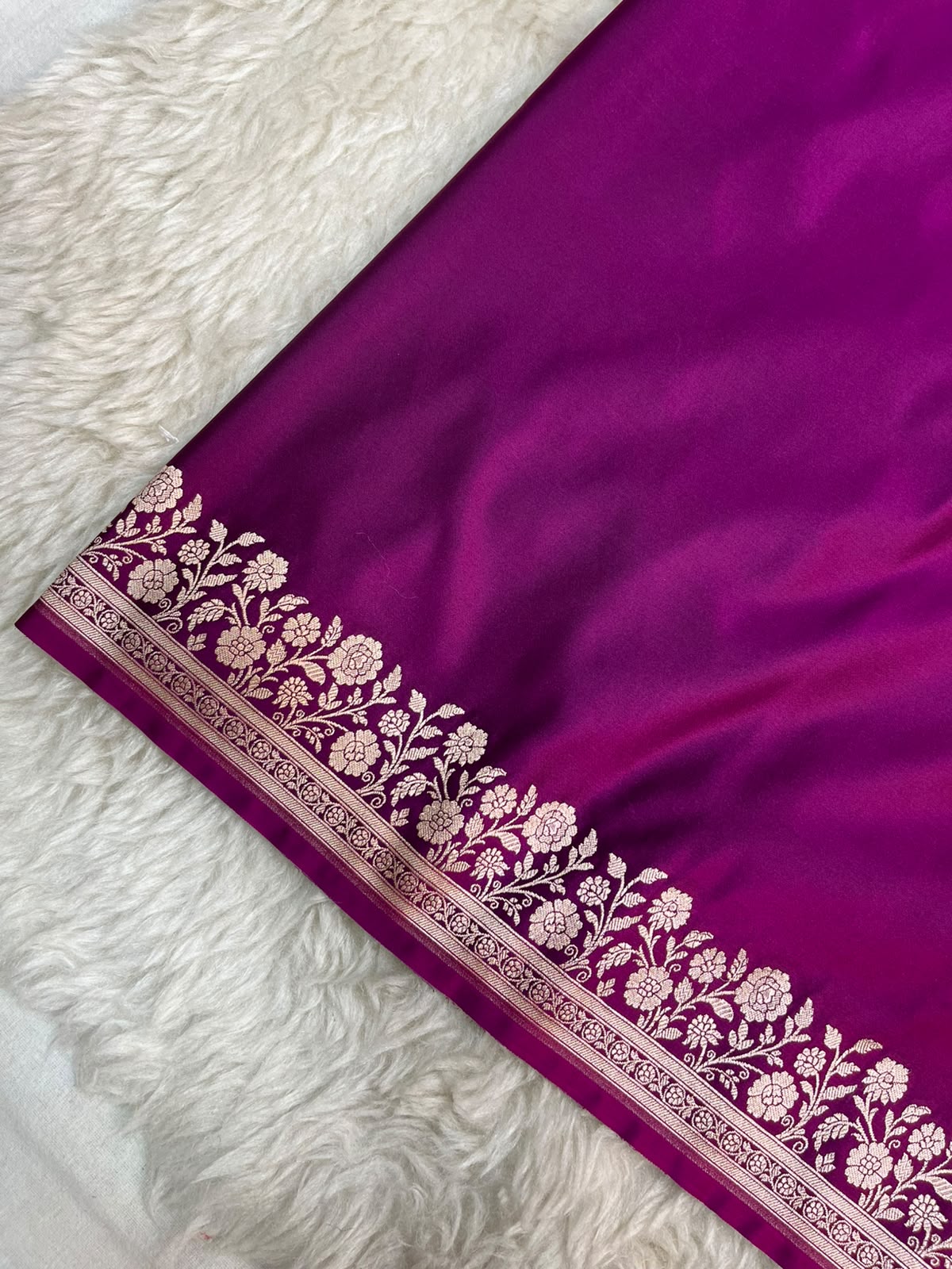 Majenta Wine Banarasi Mashru Silk Saree with Water Zari Paisley Pallu