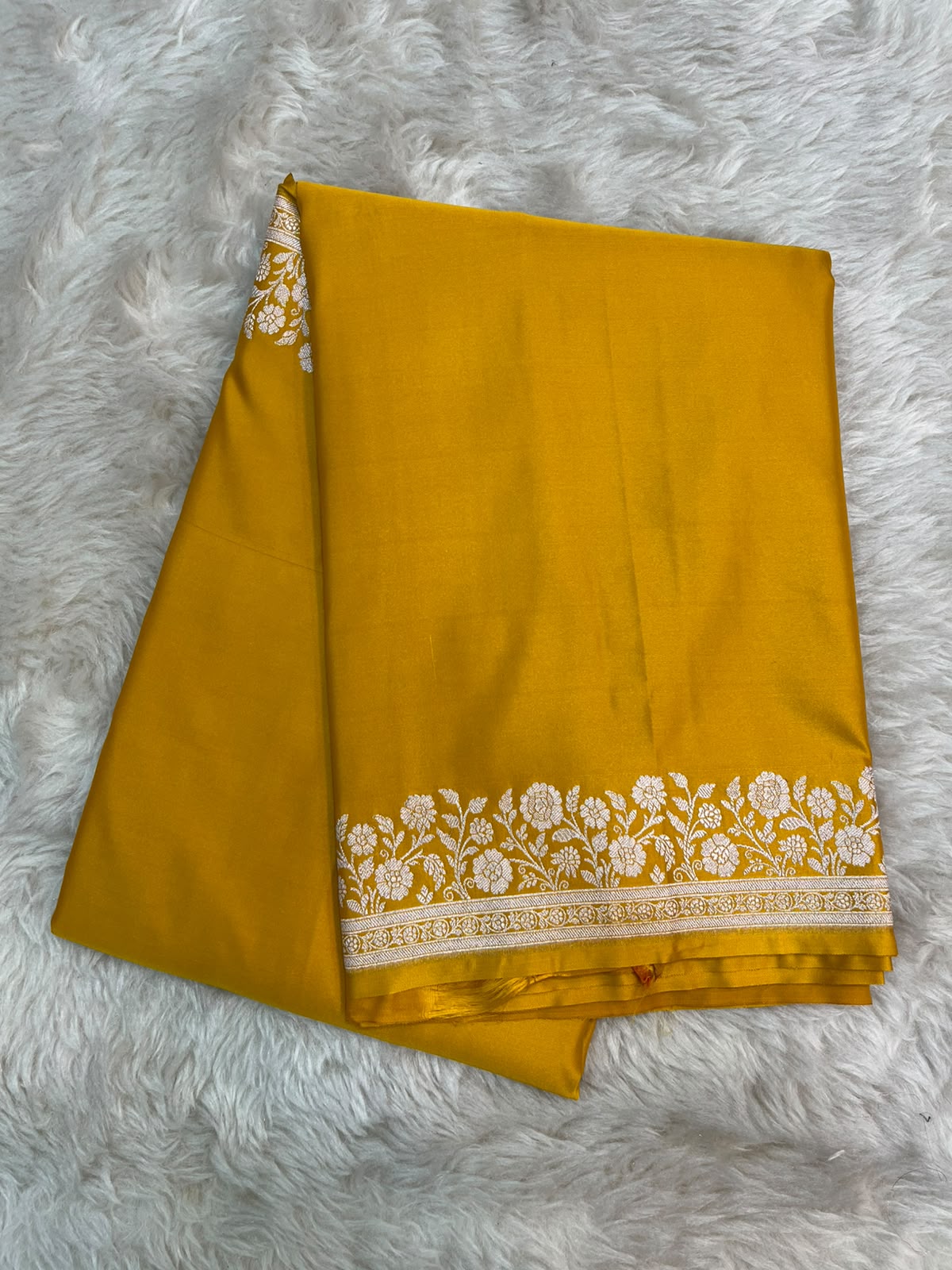 Mango Yellow Banarasi Mashru Silk Saree with Water Zari Paisley Pallu