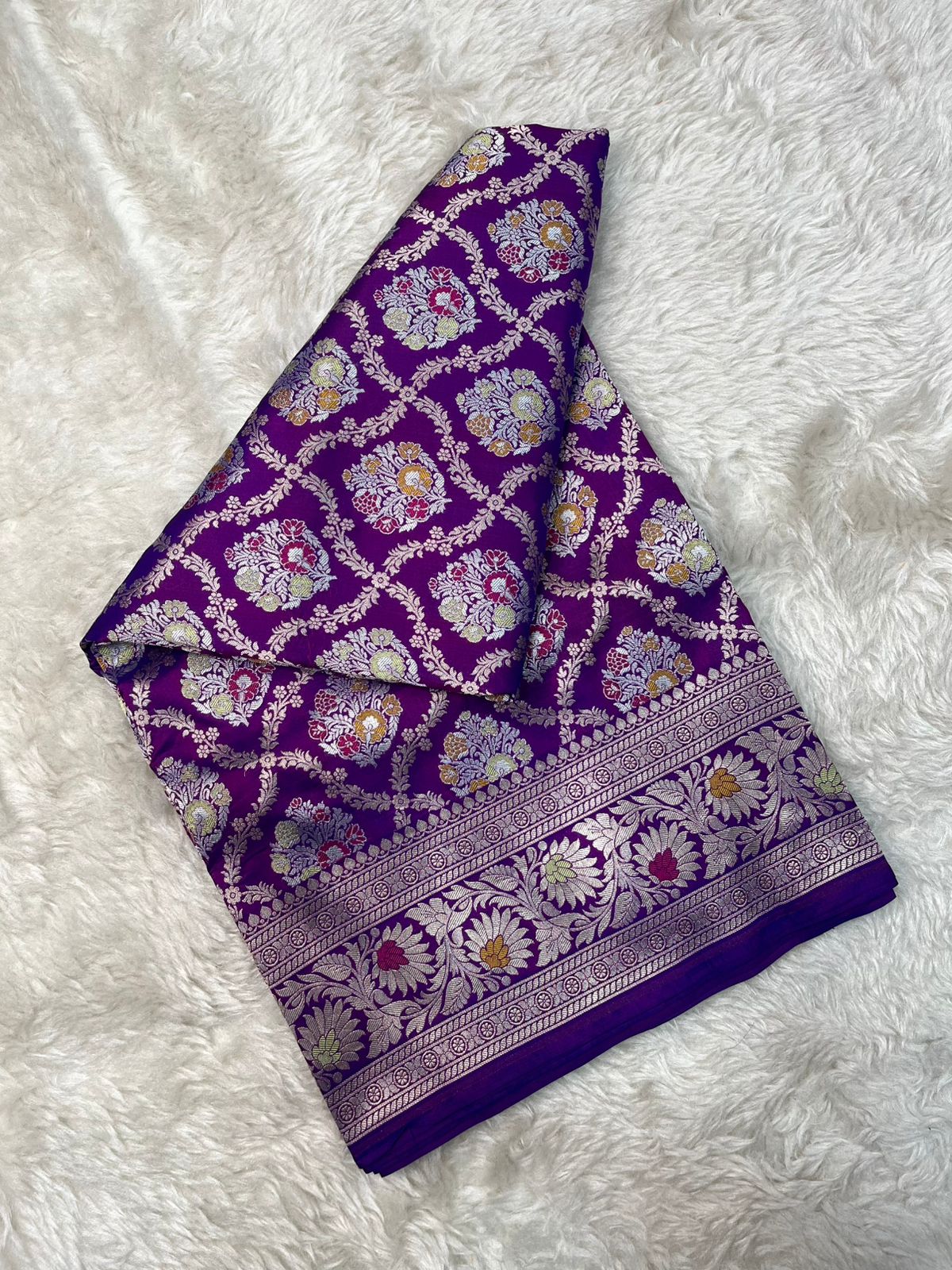 Royal Majenta Pure Katan Silk Saree with Traditional Meenakari Floral Medallions