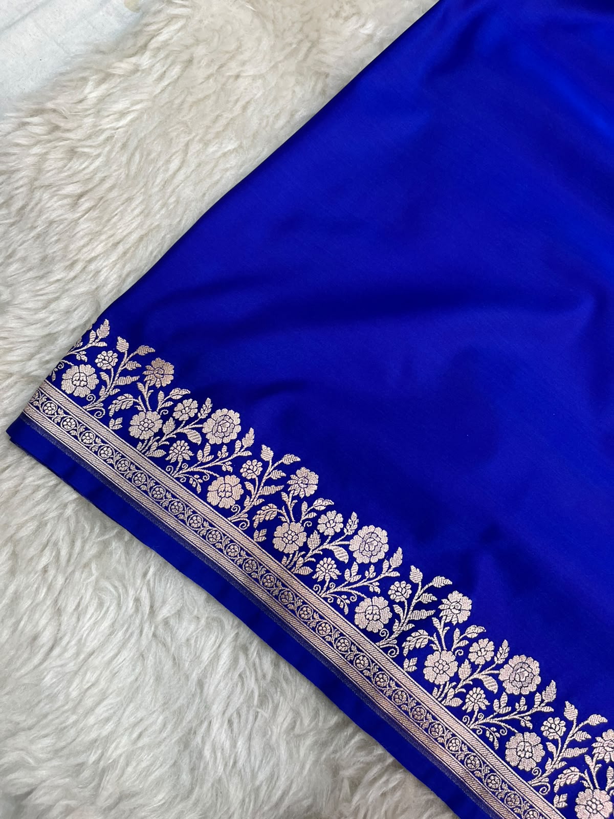 Royal Blue Banarasi Mashru Silk Saree with Water Zari Paisley Pallu