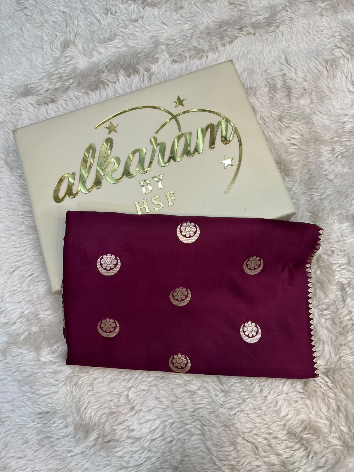 Deep Wine Satin Silk Banarasi Saree with Gold Zari Chand Tara Booti & Rich Jacquard Pallu