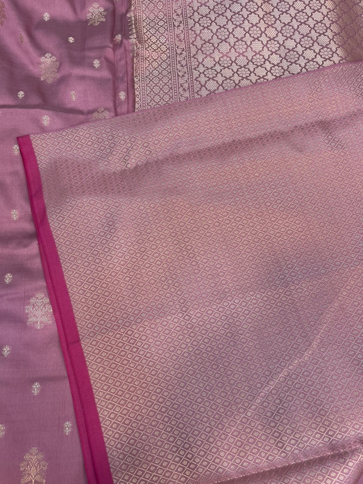 Dusty Rose Banarasi Soft Katan Silk Saree with Traditional Golden Floral Butis & Rich Pallu
