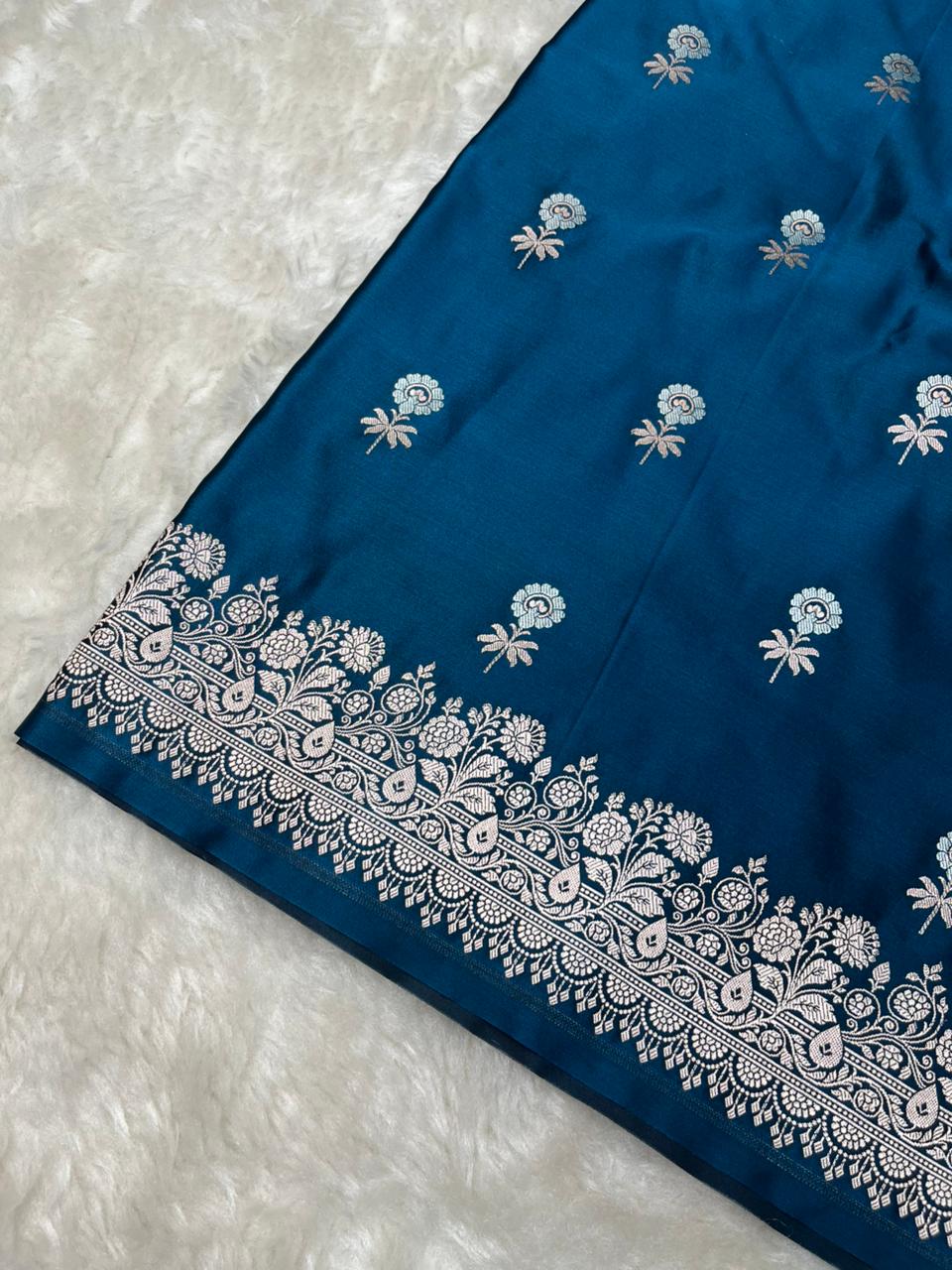 Deep Teal Blue Mashru Silk Sonarupa Weaving Saree