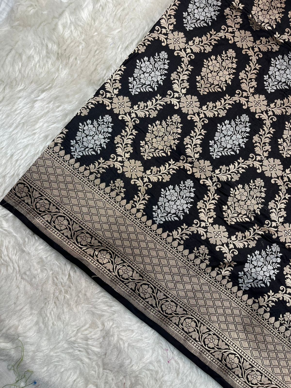 Midnight Black Pure Katan Silk Sonarupa Banarasi Saree
