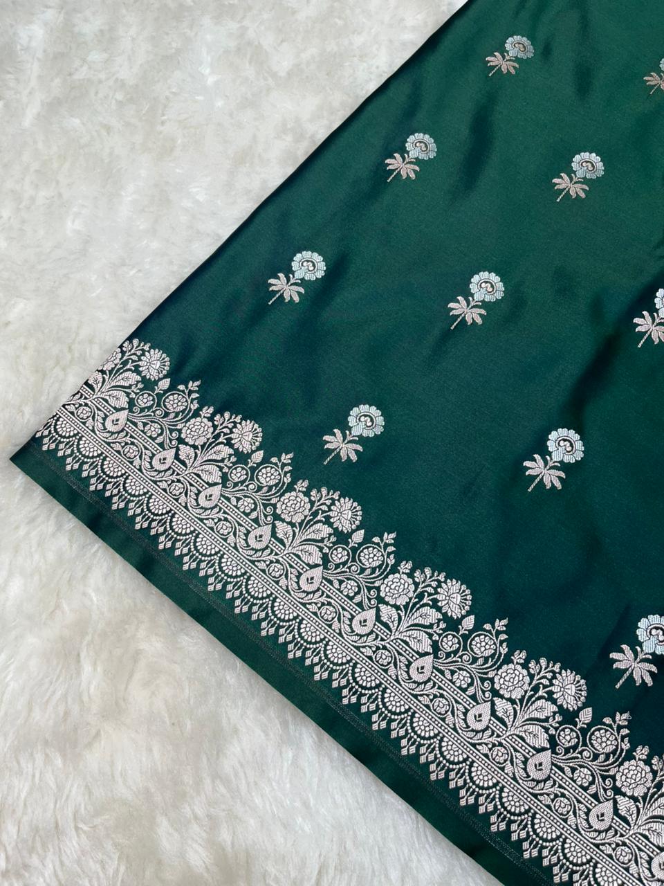Deep Forest Green Mashru Silk Sonarupa Weaving Saree