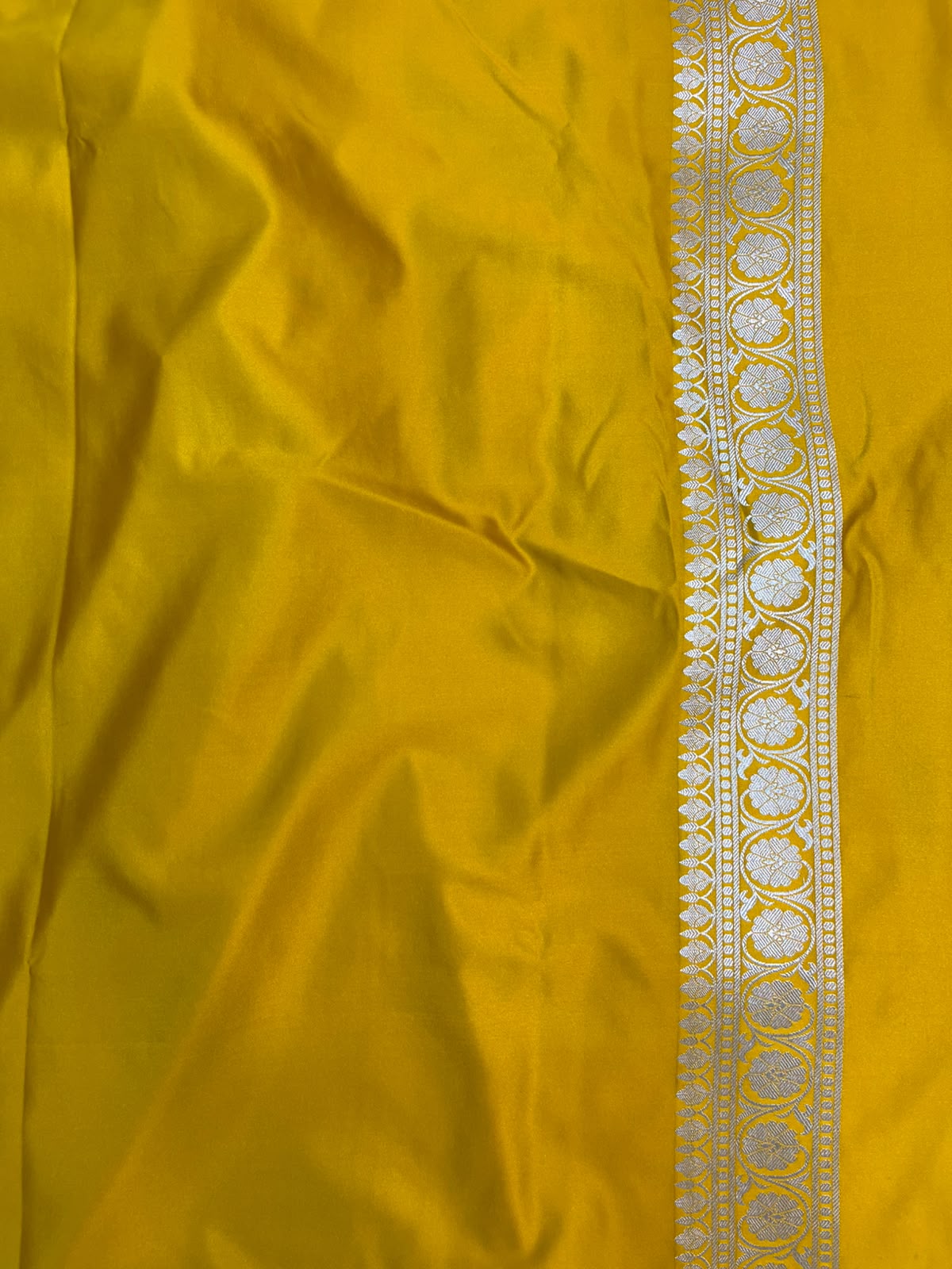 Mustard Yellow Banarasi Mashru Silk Saree | Fine Booti Work & Traditional Border