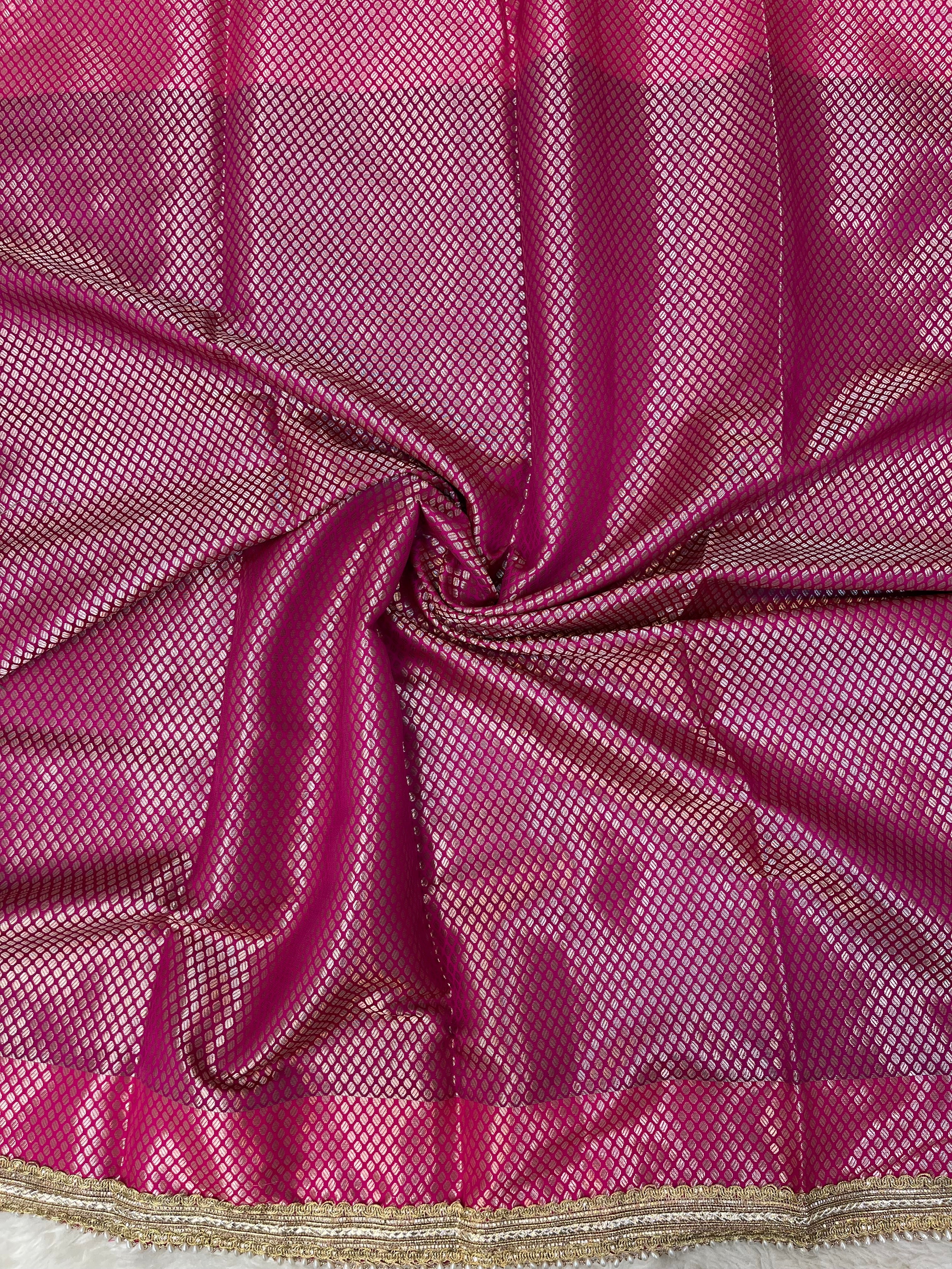 Regal Teal & Rani Pink Katan Silk Banarasi Saree with Designer Pearl-Beaded Lace