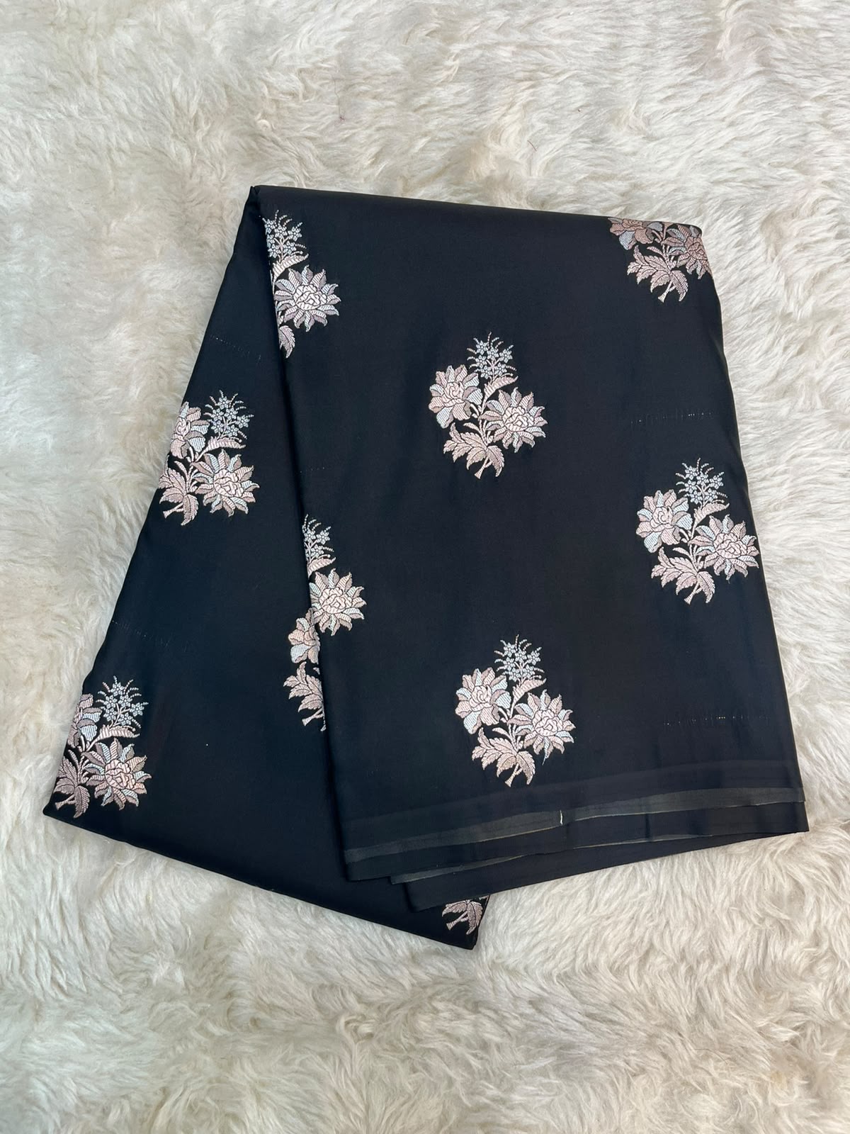 Raven Black Mashru Silk Saree featuring Traditional Sonarupa Buta and Jaal Pallu