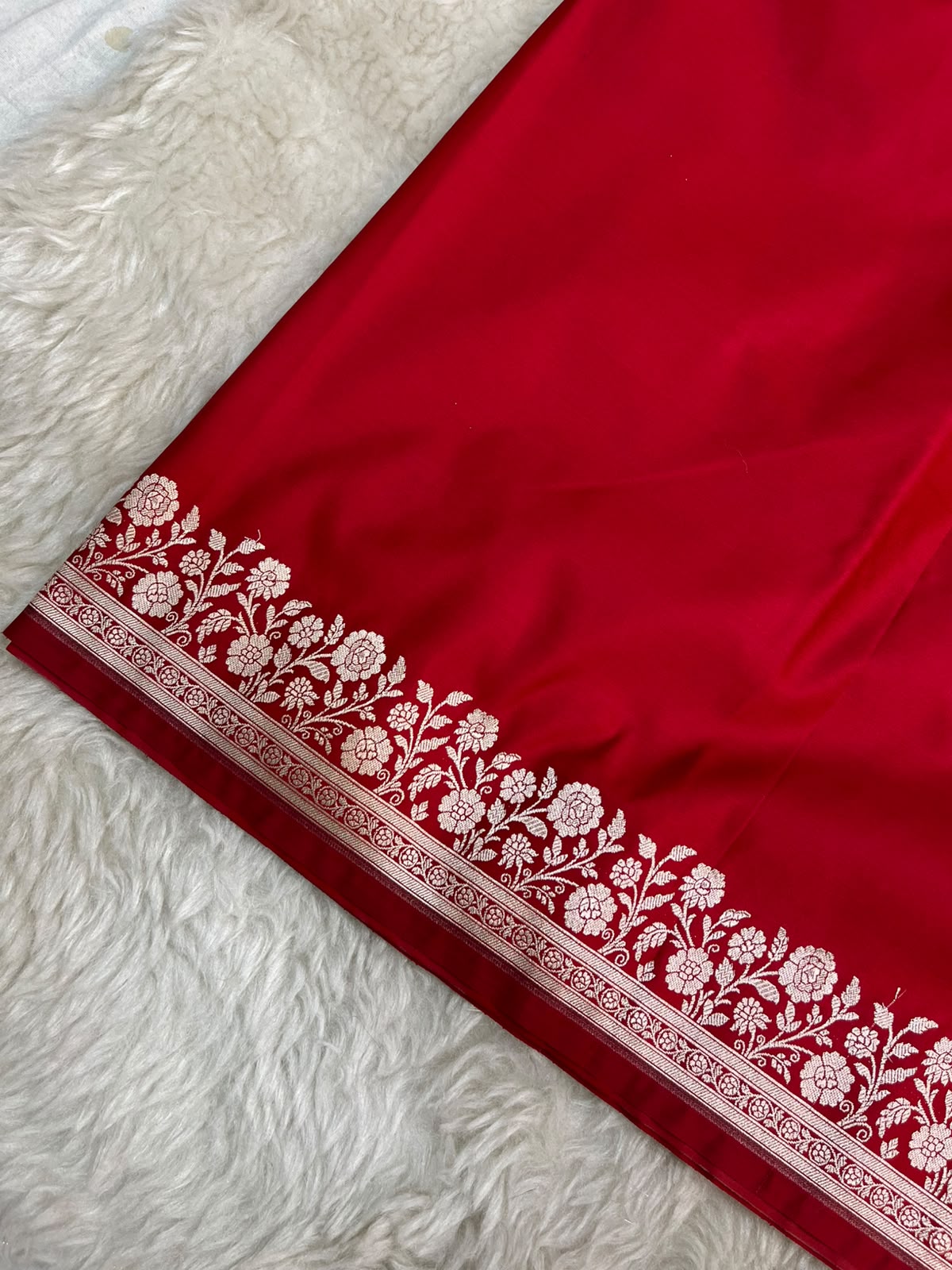 Blood Red Banarasi Mashru Silk Saree with Water Zari Paisley Pallu