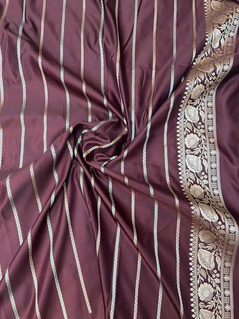 Coffee Brown Mashru Silk Banarasi Saree with Sonarupa Zari Buti