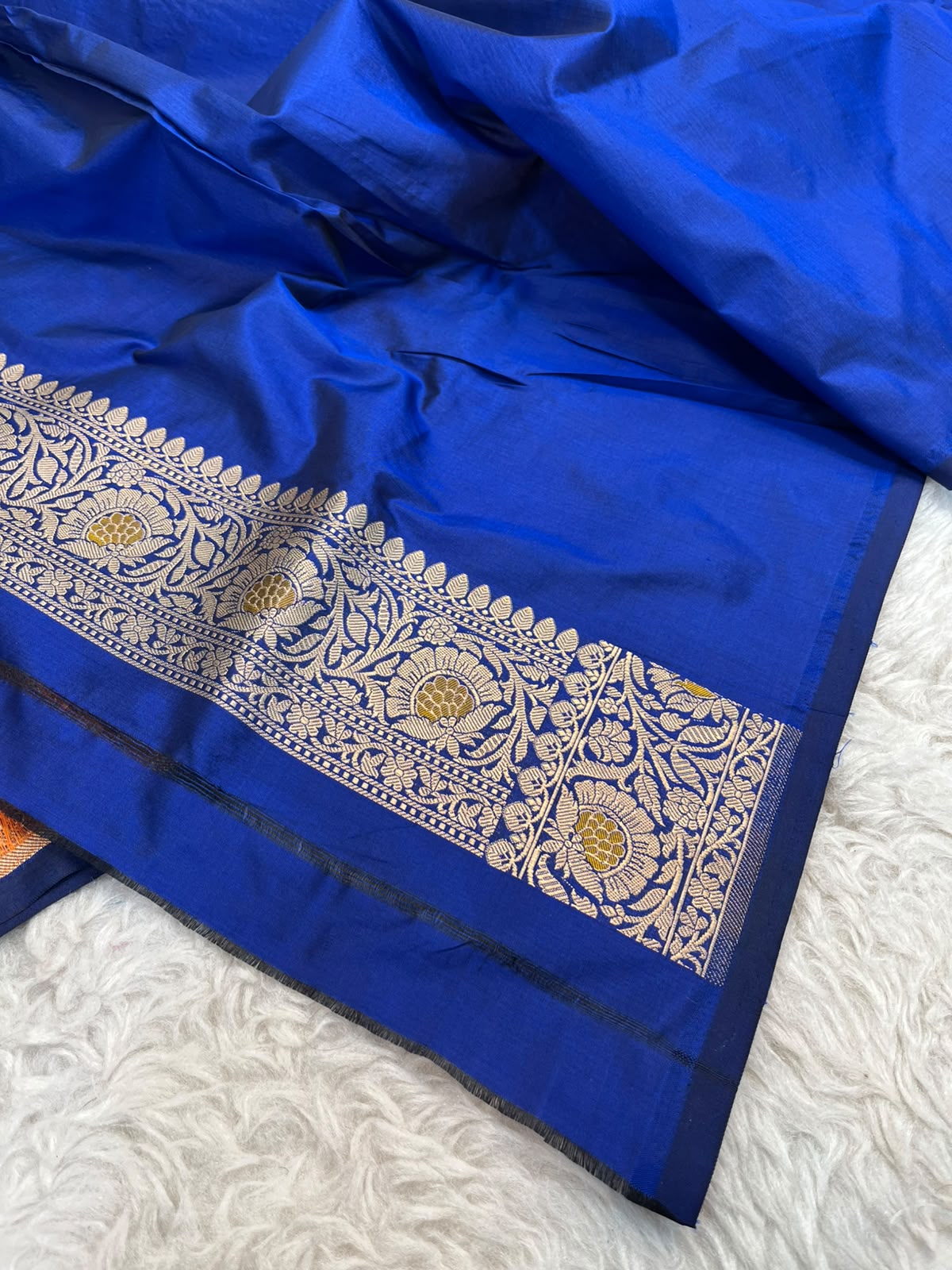 Multicolored Pure Katan Silk Banarasi Rangkat Saree with Intricate Gold Zari & Meena Work