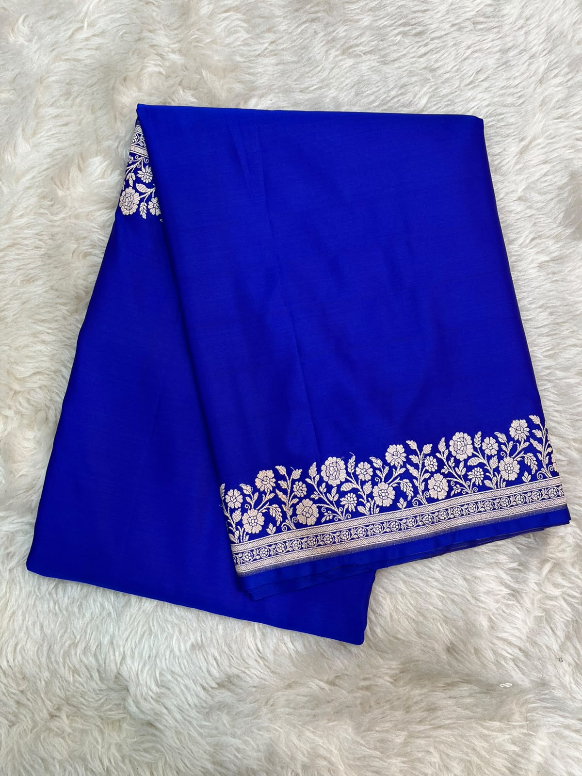 Royal Blue Banarasi Mashru Silk Saree with Water Zari Paisley Pallu