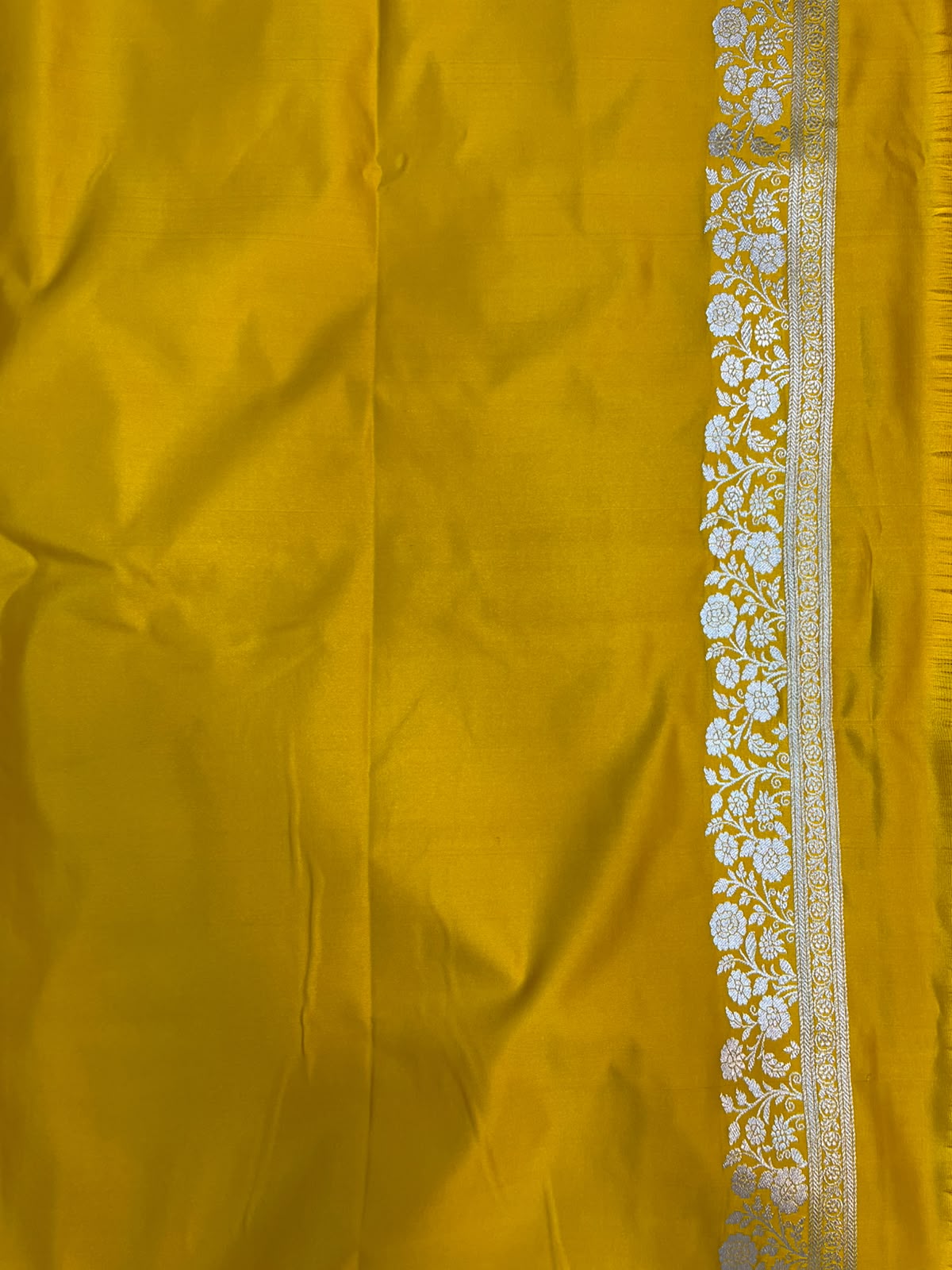 Mango Yellow Banarasi Mashru Silk Saree with Water Zari Paisley Pallu