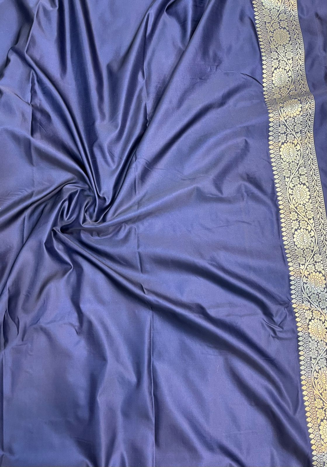 Royal Indigo Banarasi Mashru Silk Saree with Antique Golden Zari Jaal