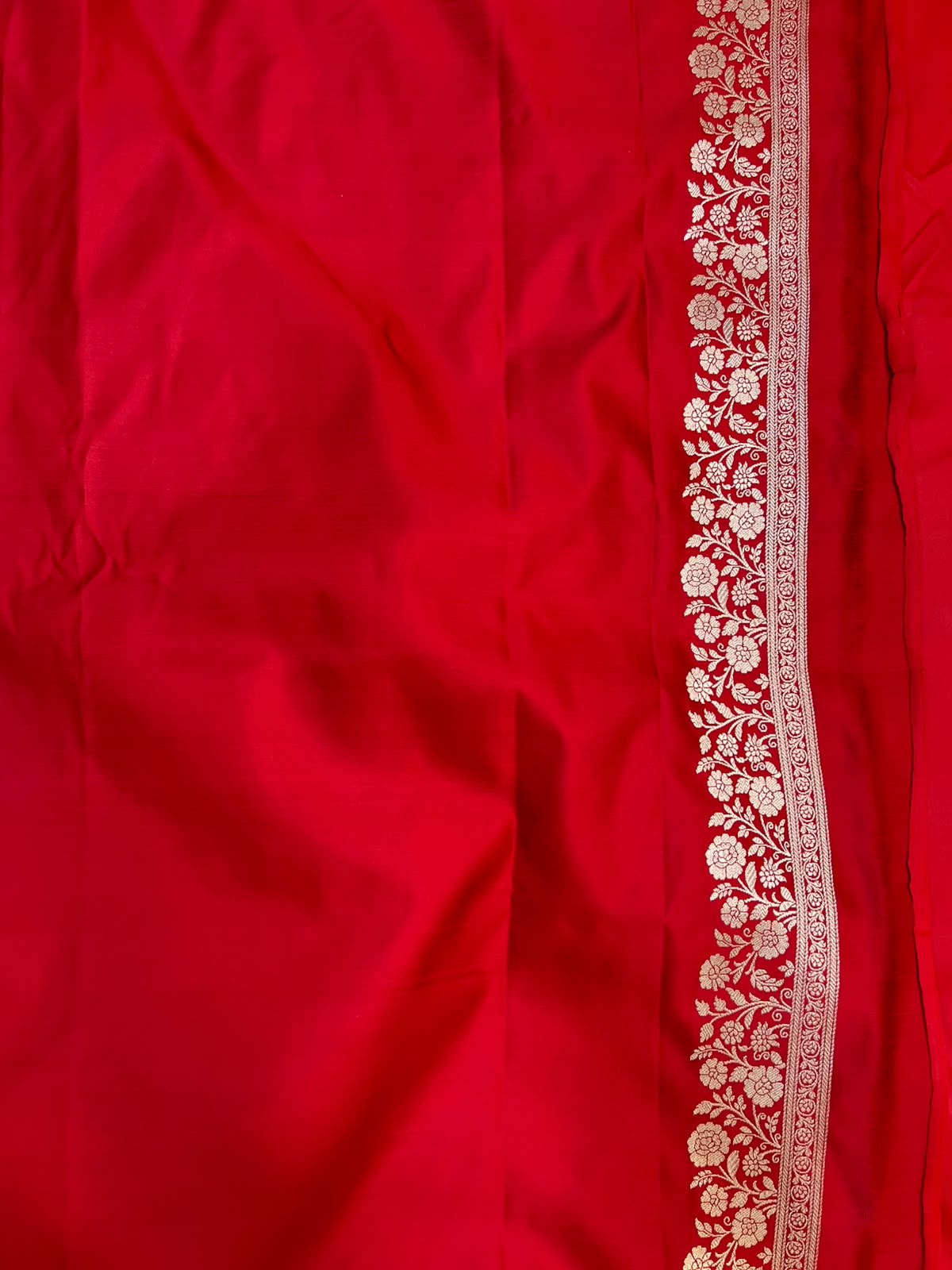 Blood Red Banarasi Mashru Silk Saree with Water Zari Paisley Pallu