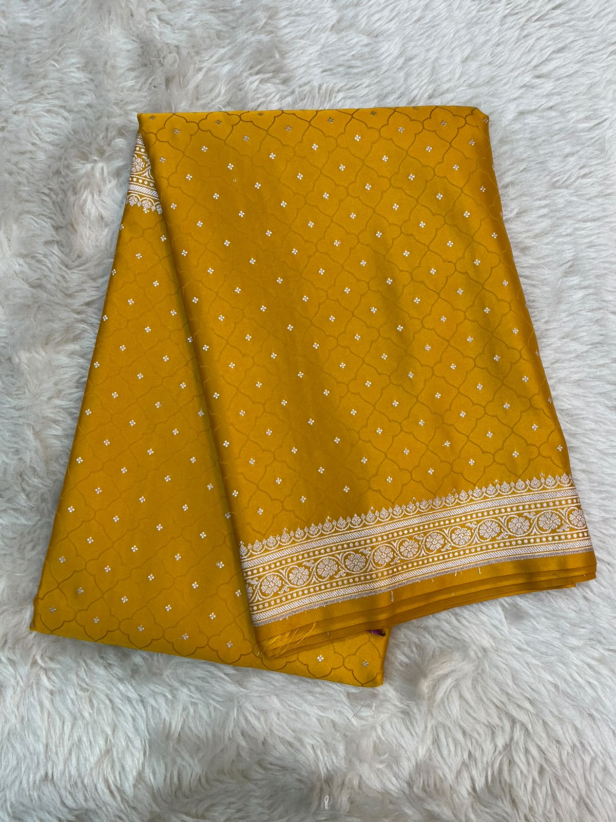 Mustard Yellow Banarasi Mashru Silk Saree | Fine Booti Work & Traditional Border