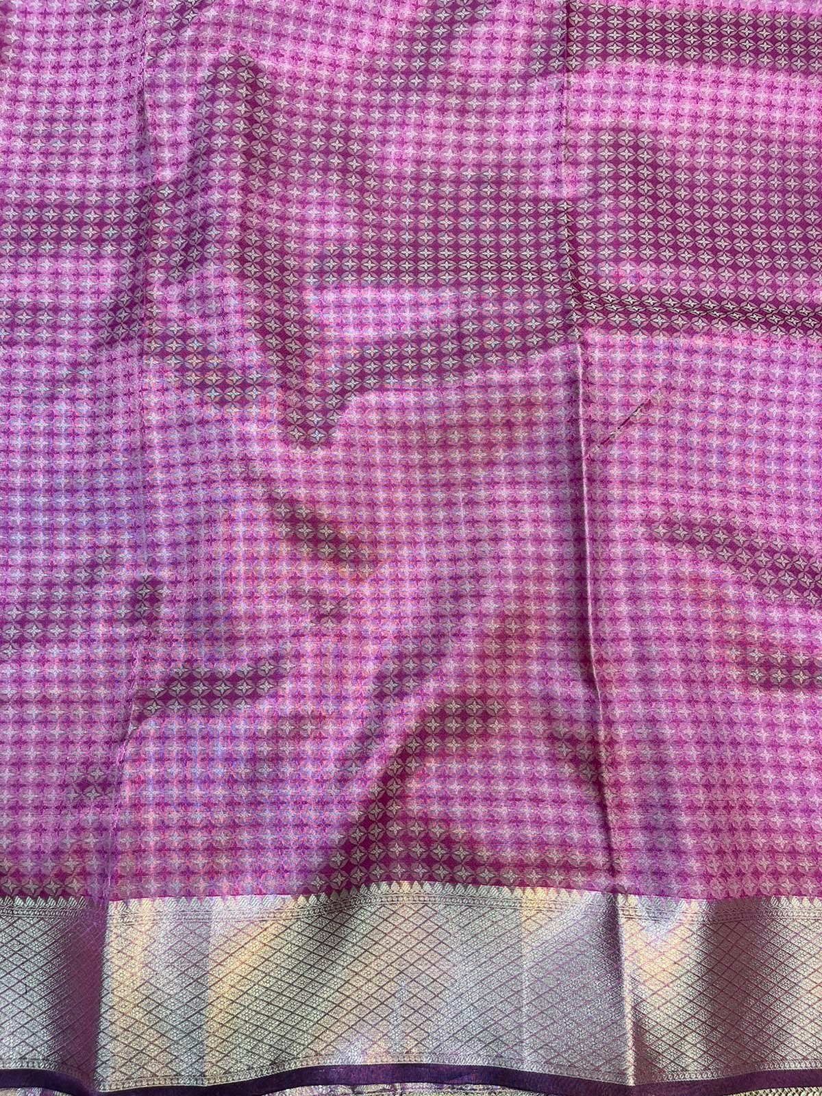 Royal Majenta Pashmina Tissue Silk Saree with Wine Paisley Pallu and Attached Kiran Lace Border