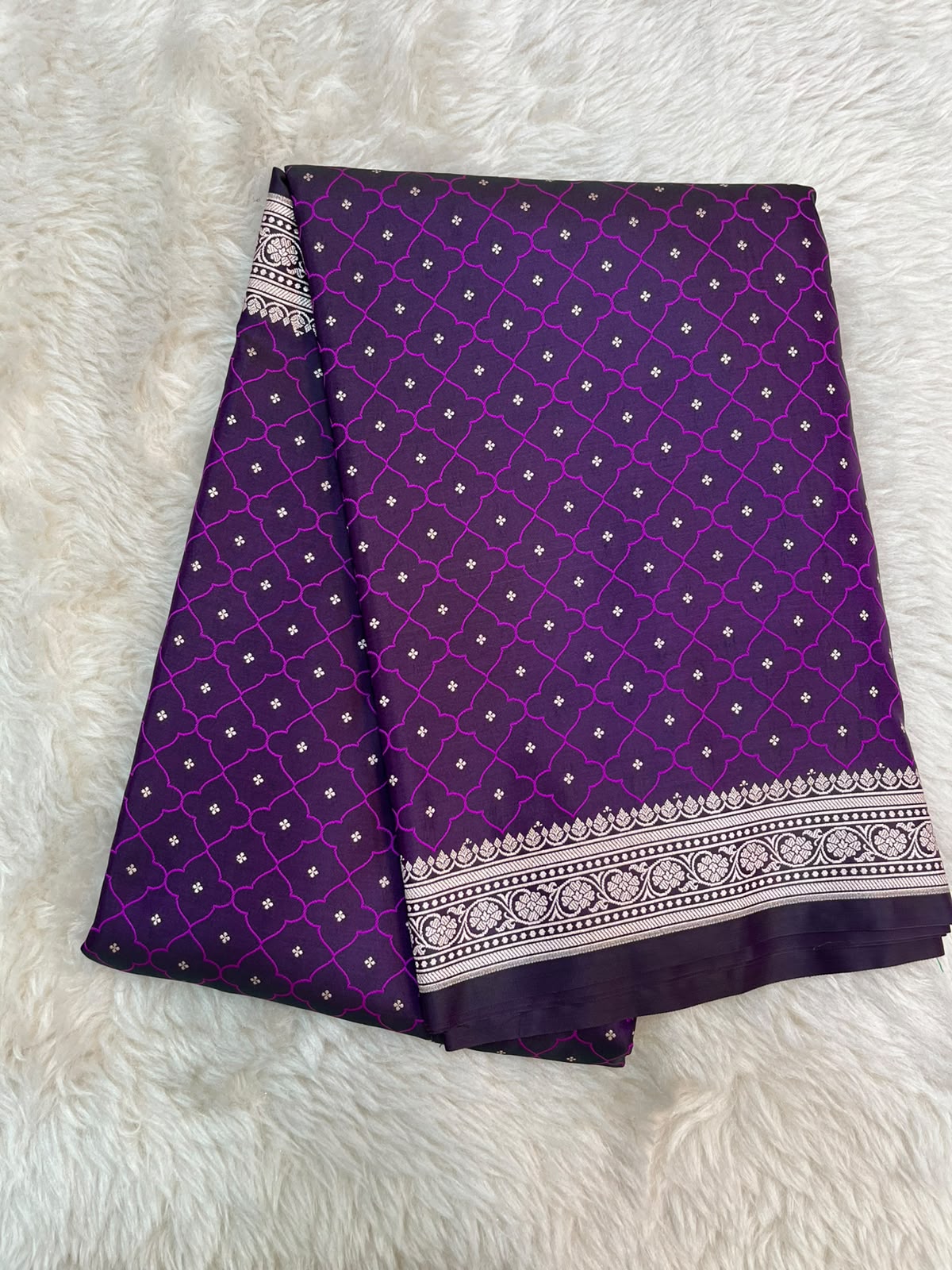 Dark Purple Banarasi Mashru Silk Saree | Fine Booti Work & Traditional Border