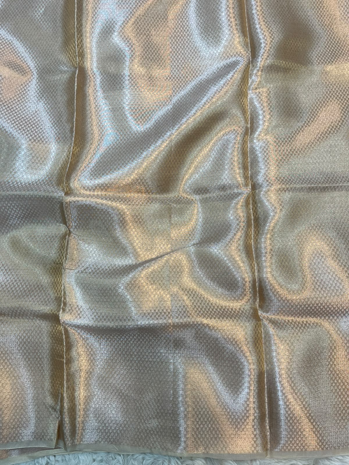 Pure Banarasi Tissue Silk Saree in Soft Gold with Gold Zari Floral Jaal Border