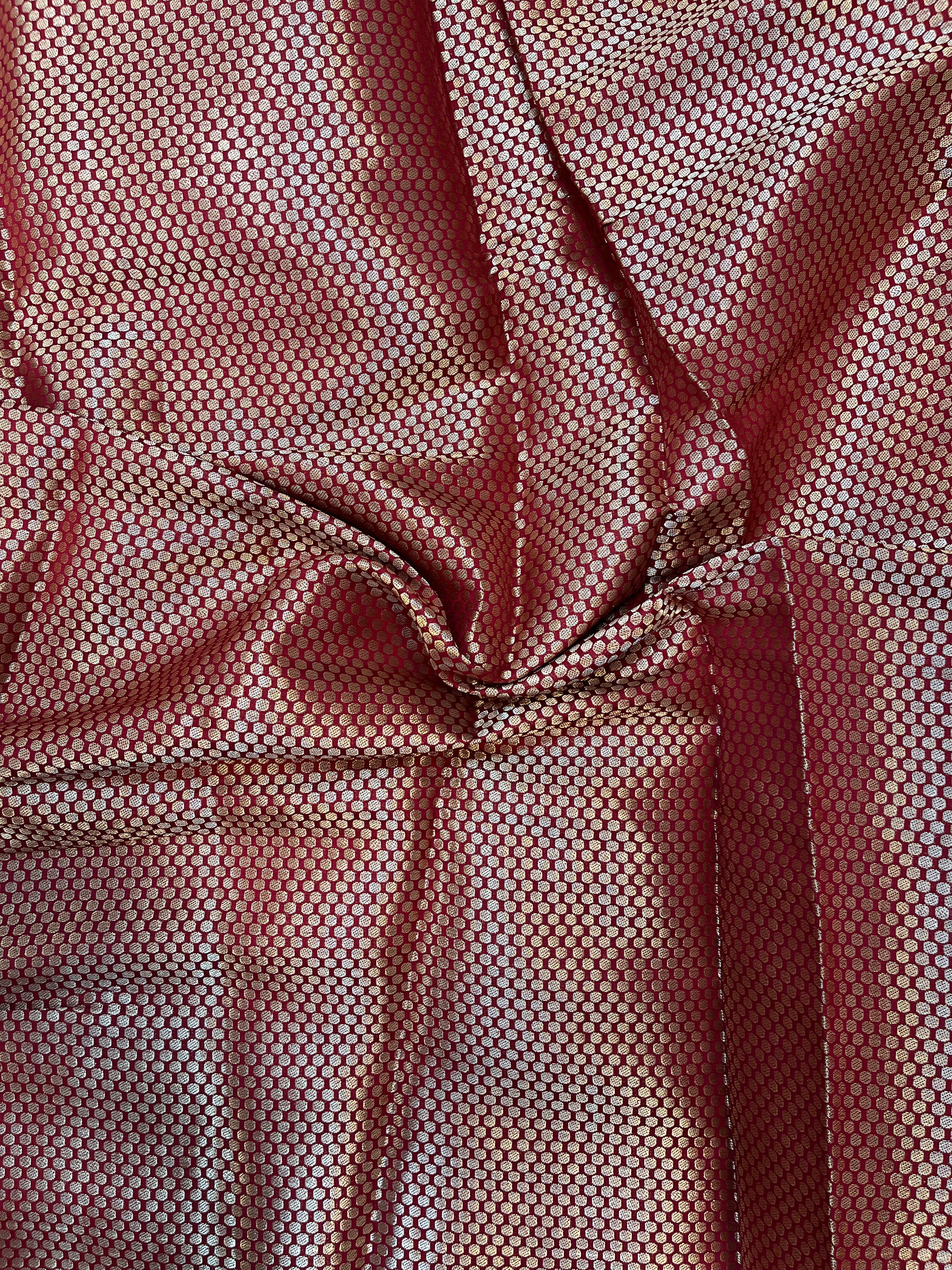 Deep Carmine Red Pure Chiniya Silk Saree - Sonarupa Weave with Intricate Gold and Silver Zari