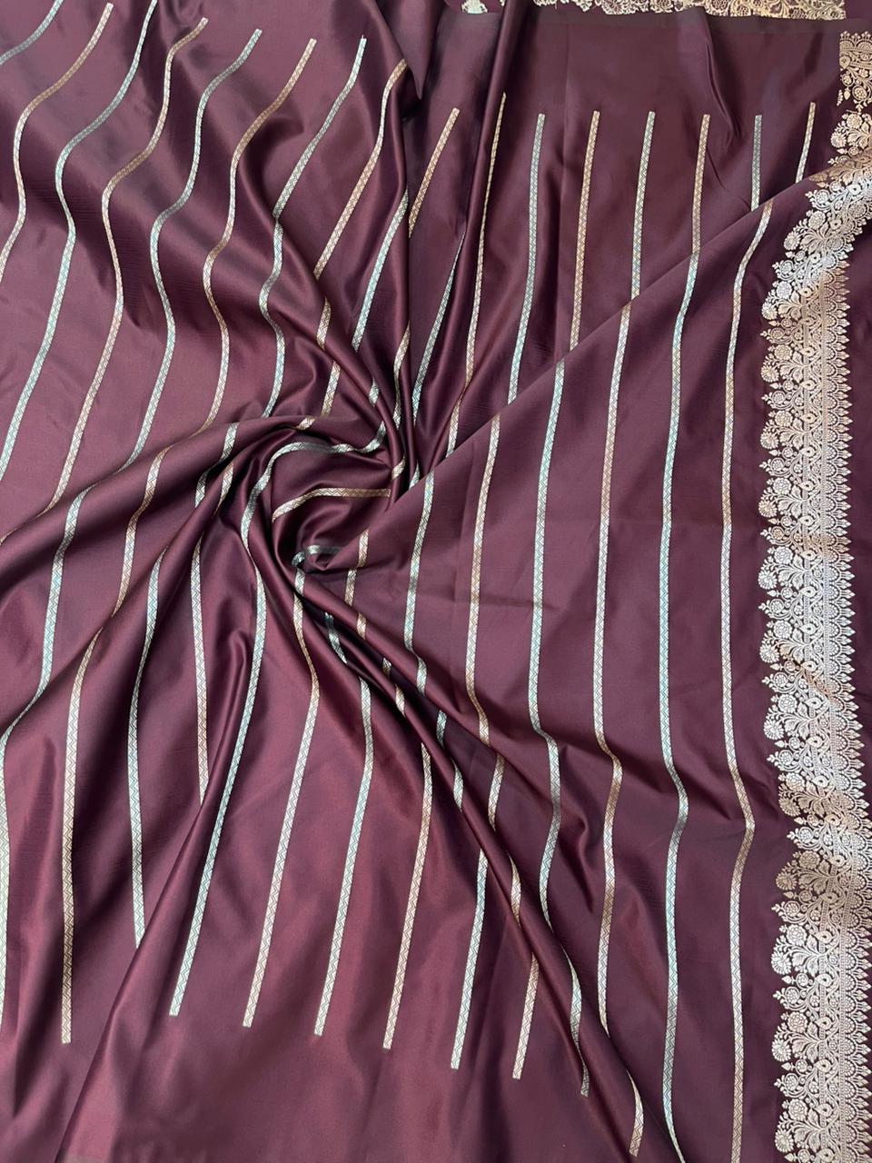 Wine Brown Mashru Silk Sonarupa Weaving Saree