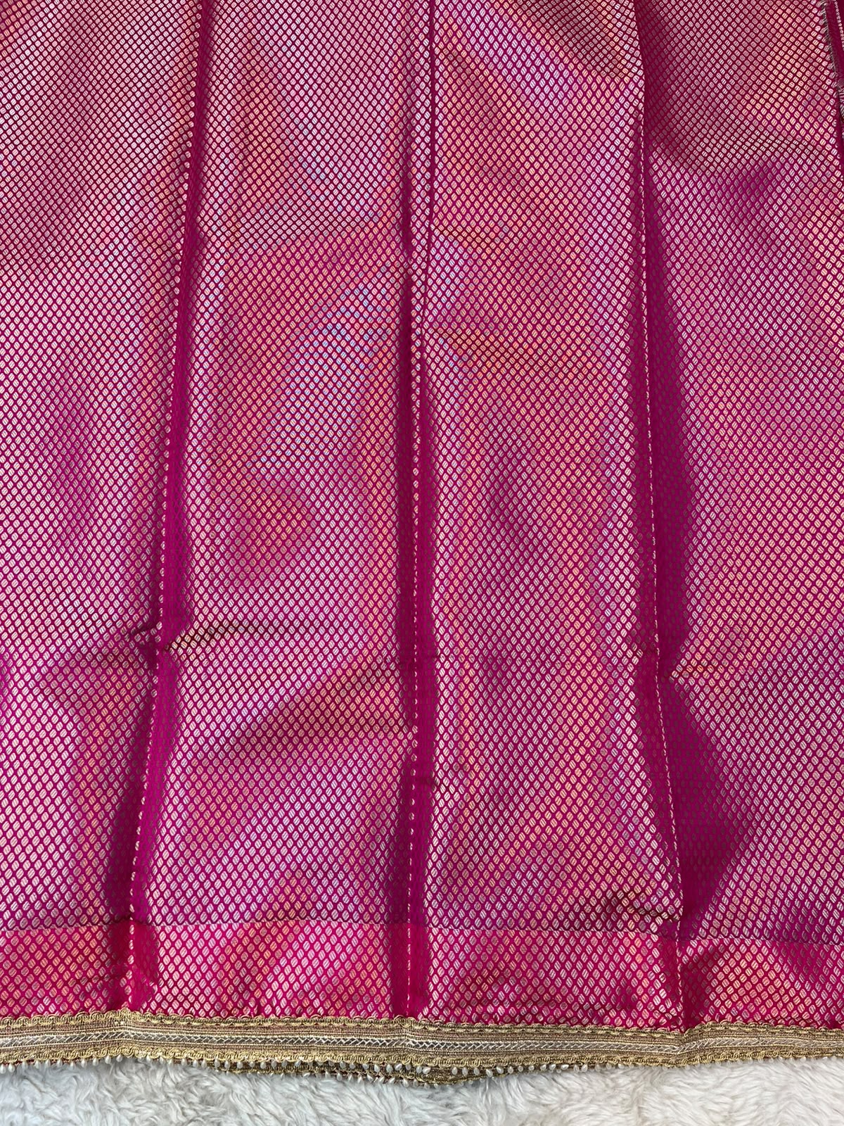 Dark Purple & Rani Pink Katan Silk Banarasi Saree with Designer Pearl-Beaded Lace