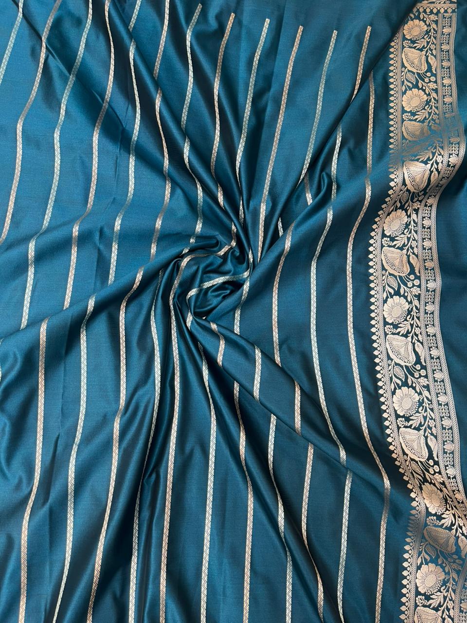 Deep Teal Mashru Silk Banarasi Saree with Sonarupa Zari Buti