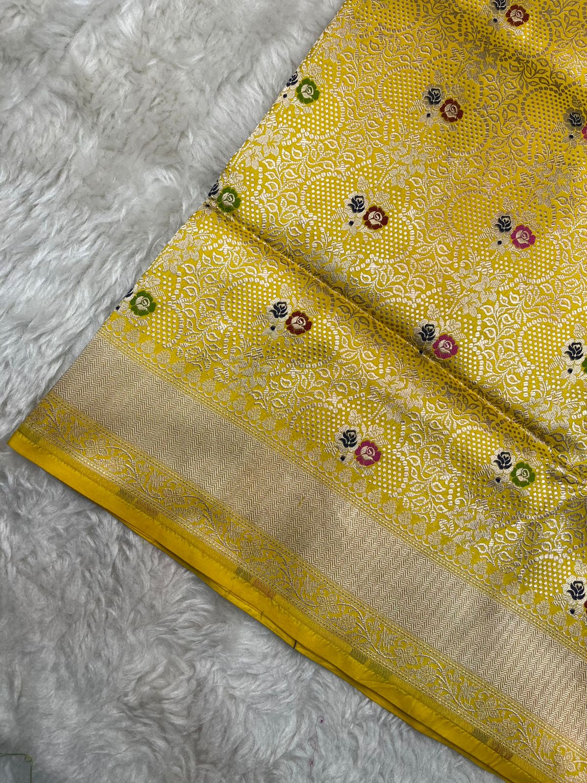Haldi Yellow Pure Katan Silk Brocade Saree Featuring Traditional Paisleys and Meenakari Weavea