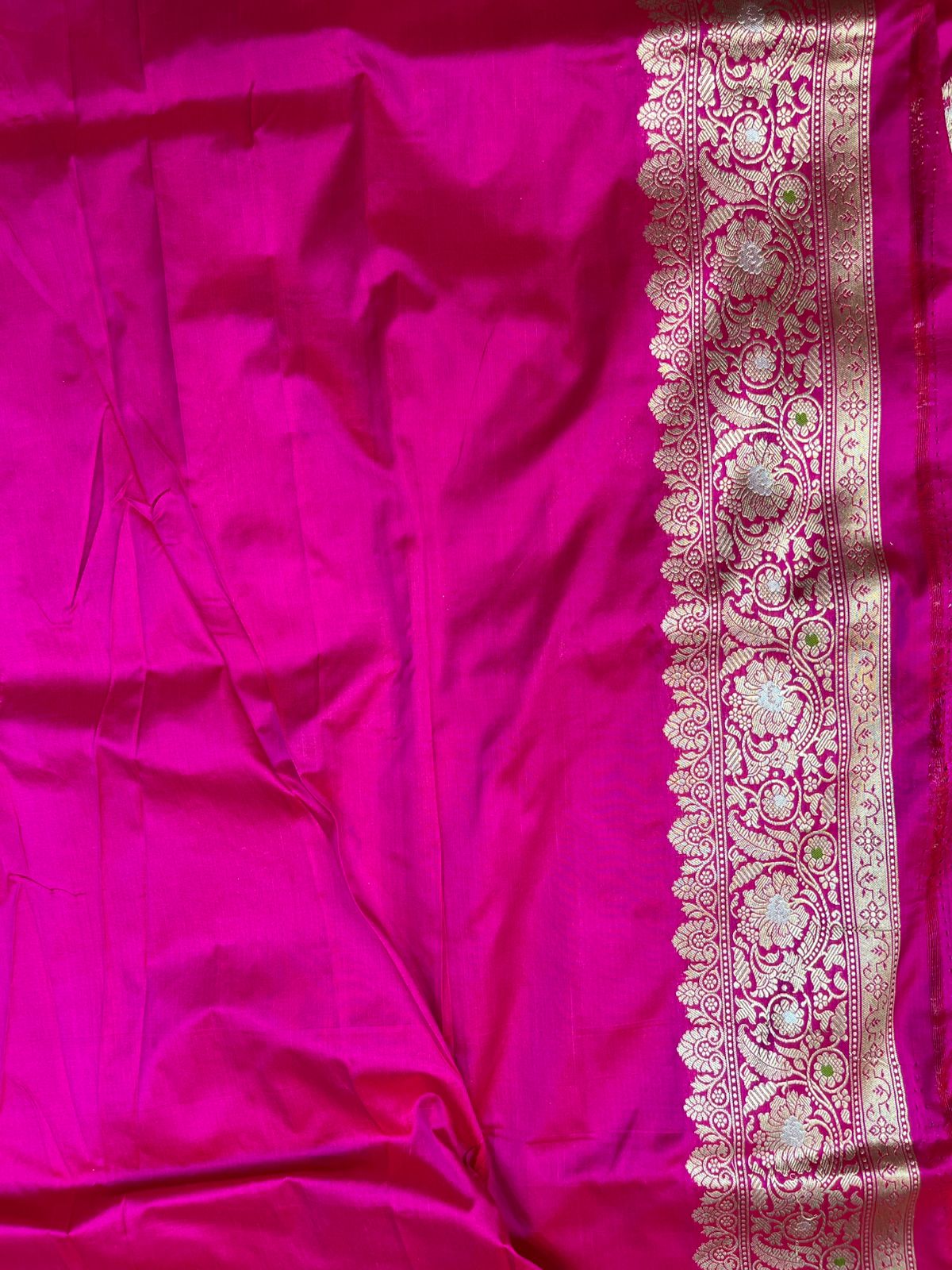 Lustrous Fuchsia Pink Pure Katan Silk Saree with Heritage Meenakari Floral Weaving