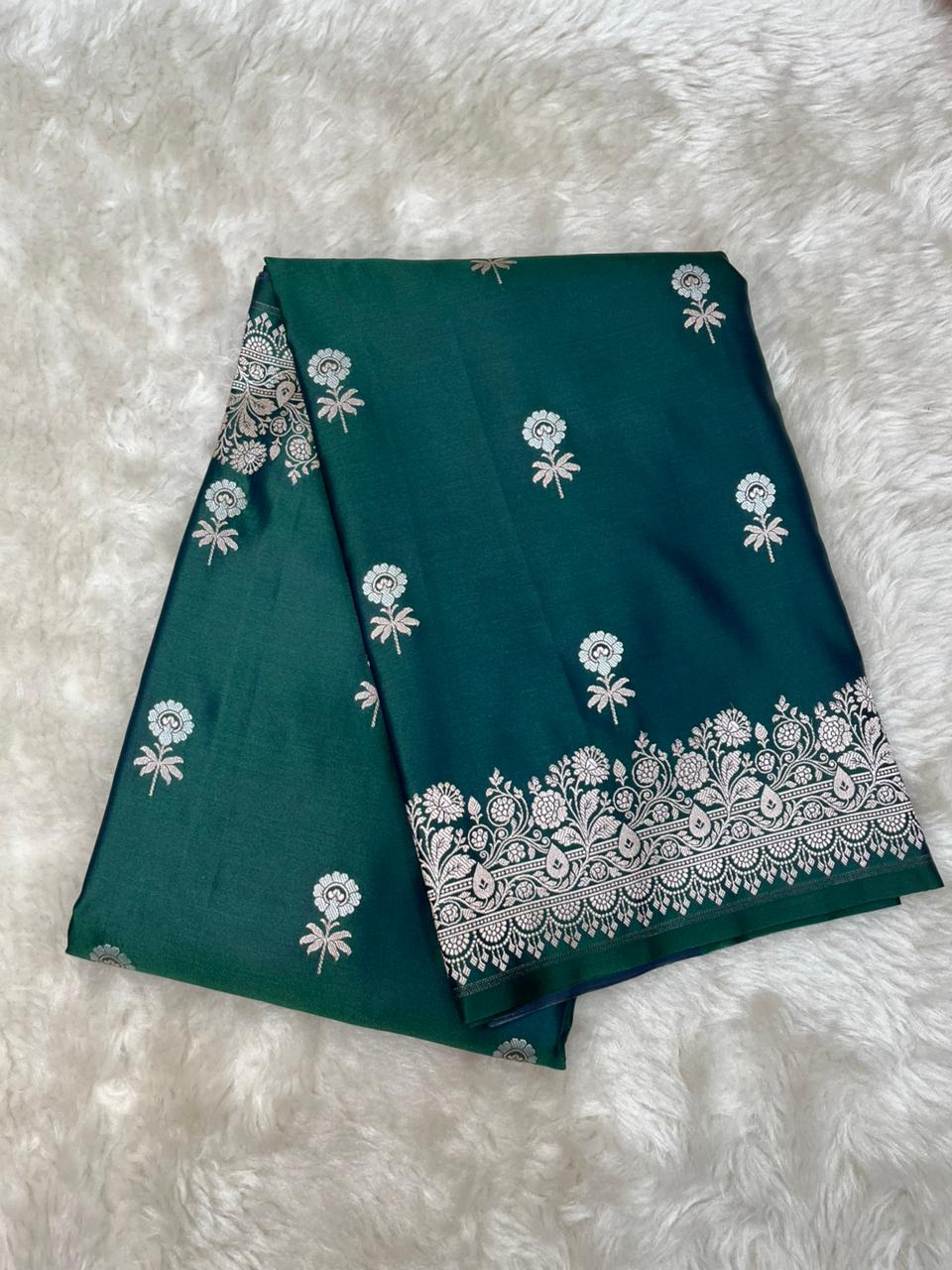 Deep Forest Green Mashru Silk Sonarupa Weaving Saree