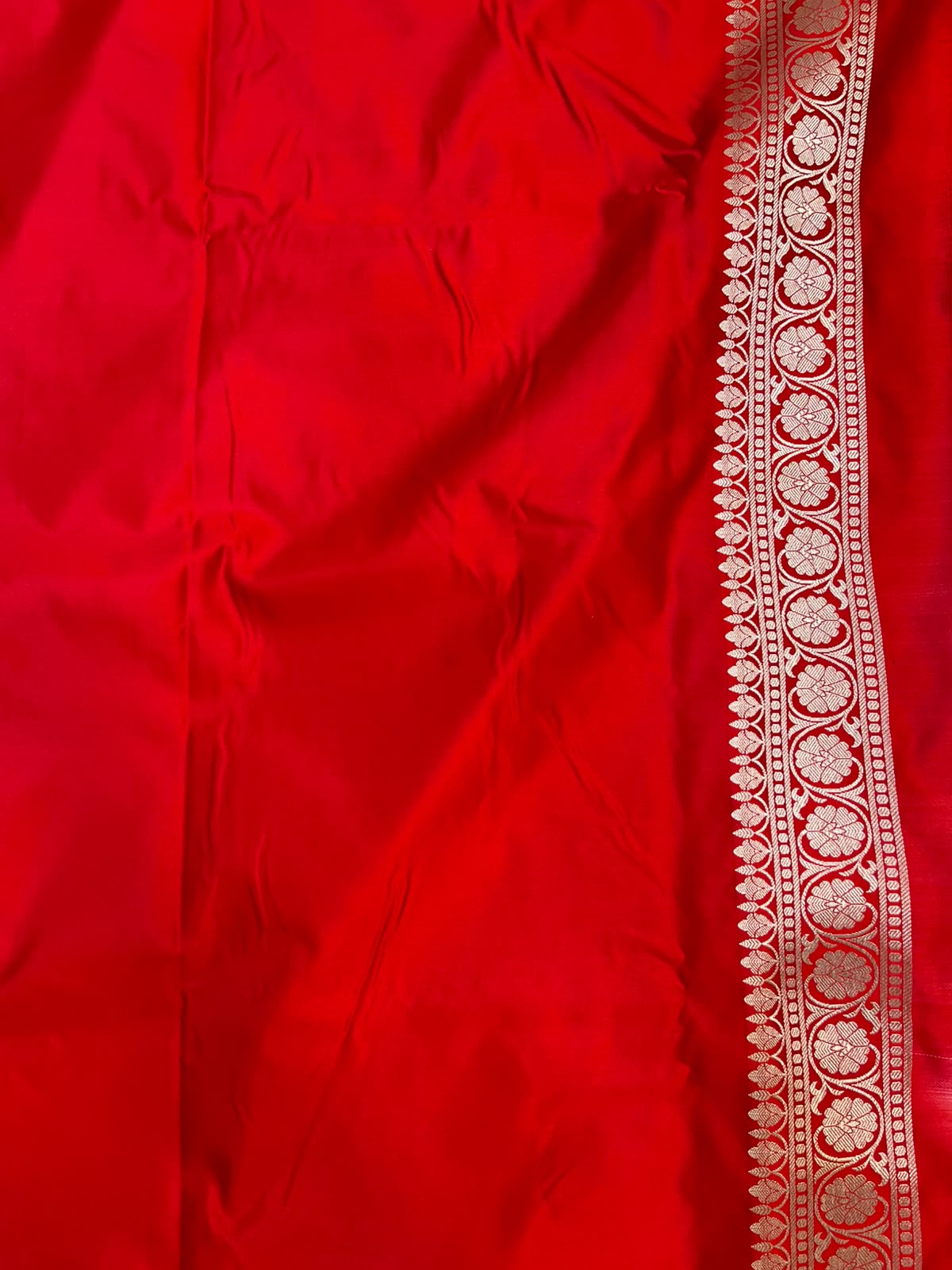 Scarlet Red Banarasi Mashru Silk Saree | Fine Booti Work & Traditional Border