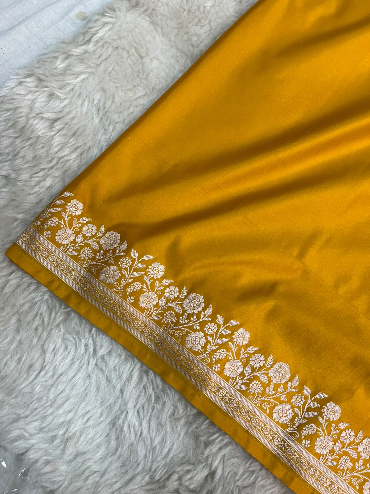 Mango Yellow Banarasi Mashru Silk Saree with Water Zari Paisley Pallu