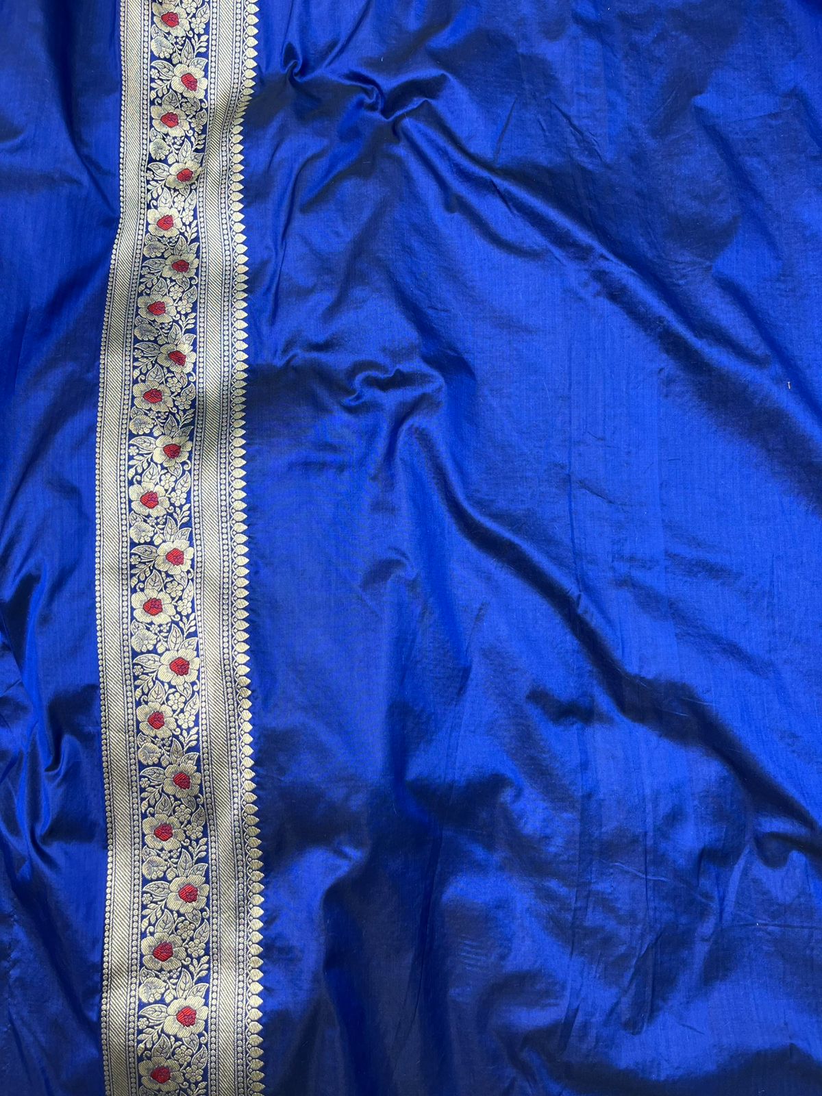 Imperial Royal Blue Pure Katan Silk Saree with Traditional Meenakari Floral Medallions