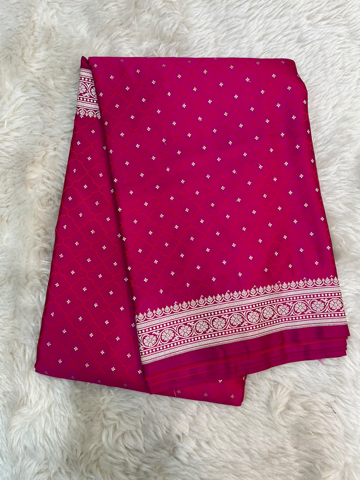Rani Pink Banarasi Mashru Silk Saree | Fine Booti Work & Traditional Border
