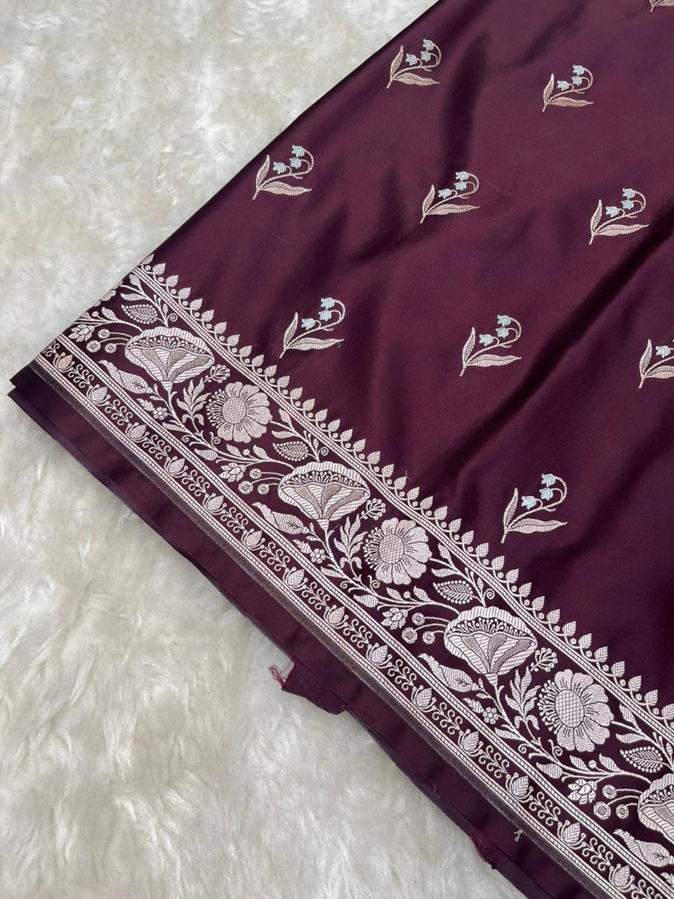 Coffee Brown Mashru Silk Banarasi Saree with Sonarupa Zari Buti