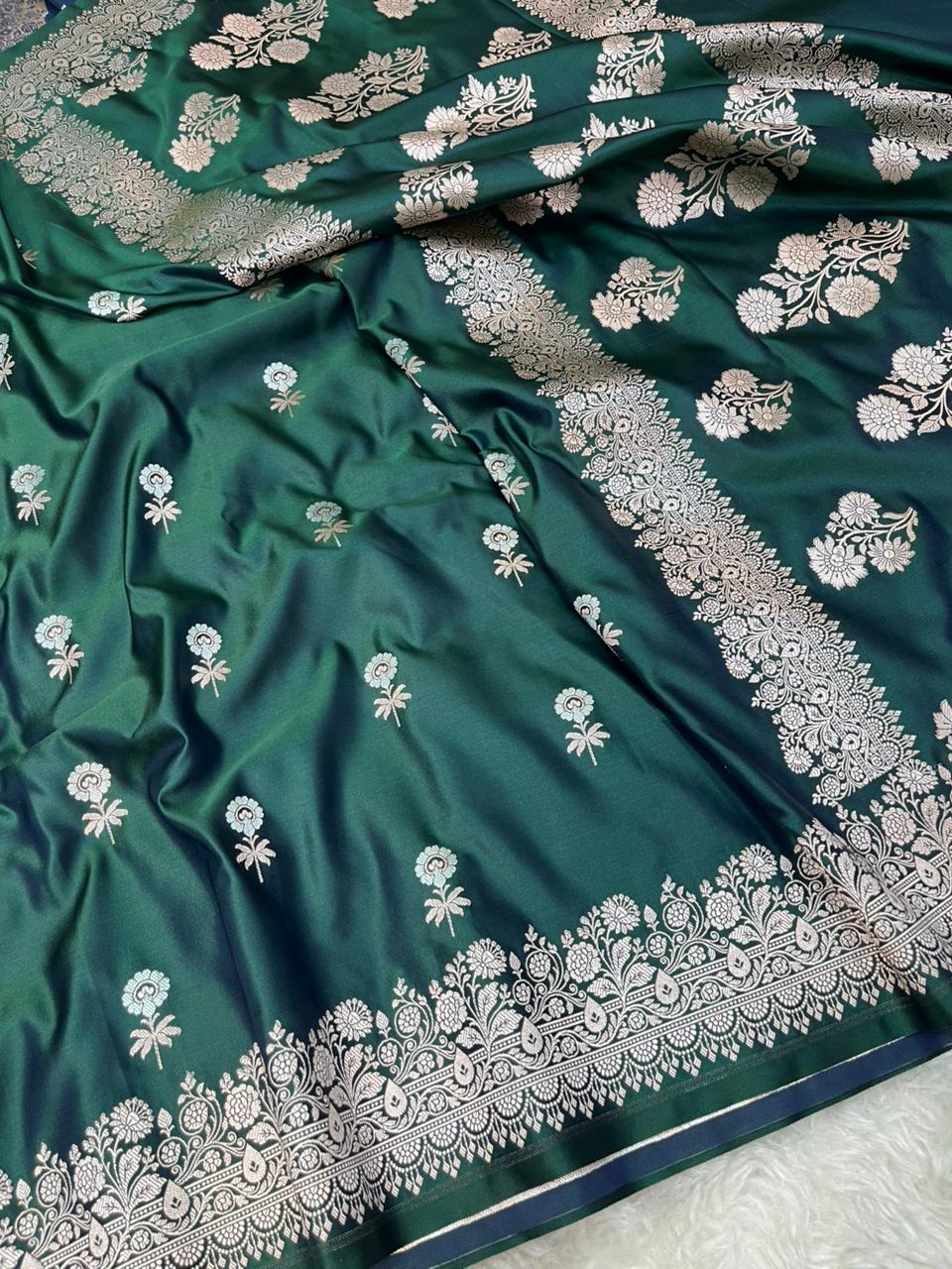Deep Forest Green Mashru Silk Sonarupa Weaving Saree