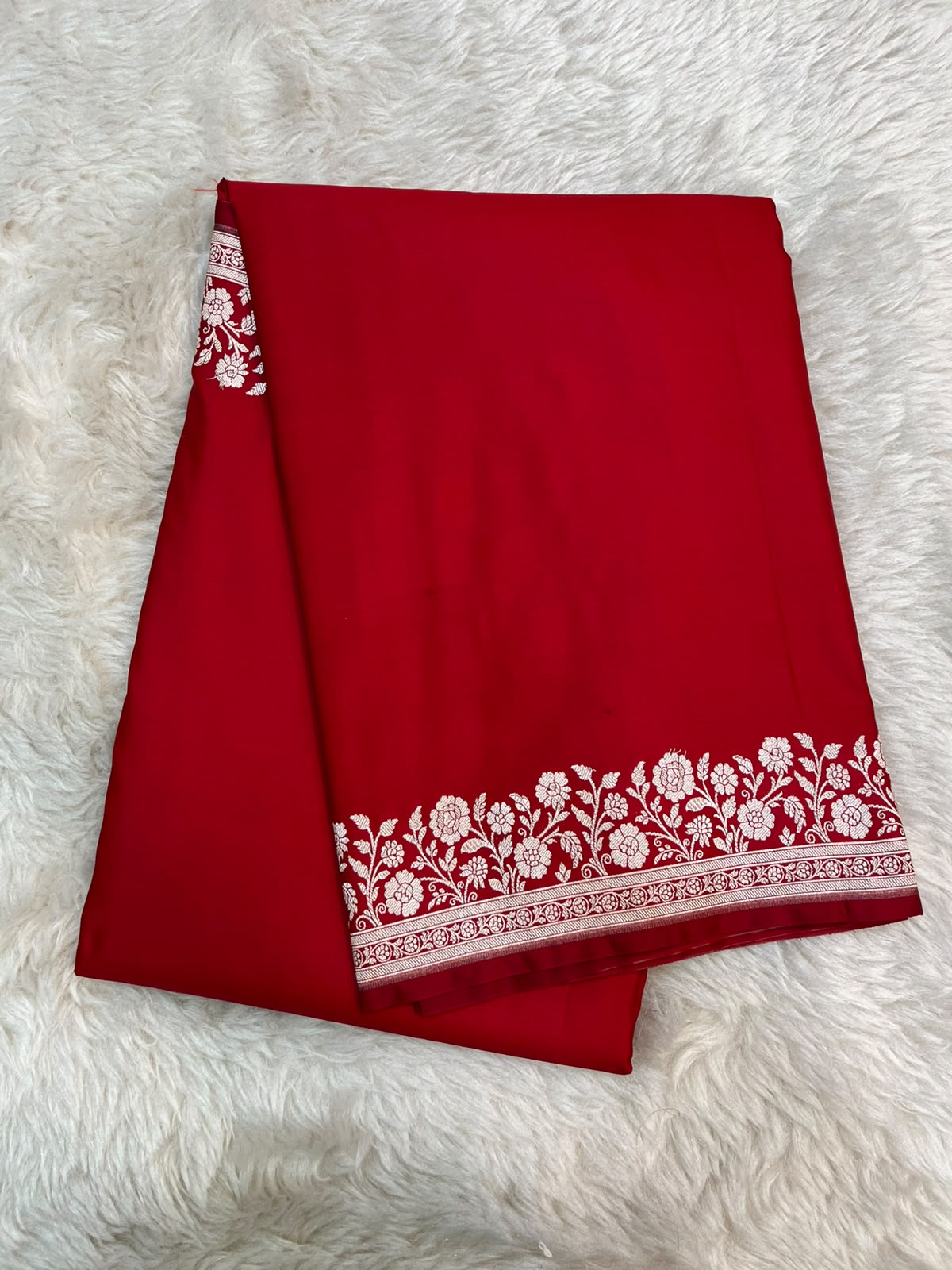 Blood Red Banarasi Mashru Silk Saree with Water Zari Paisley Pallu
