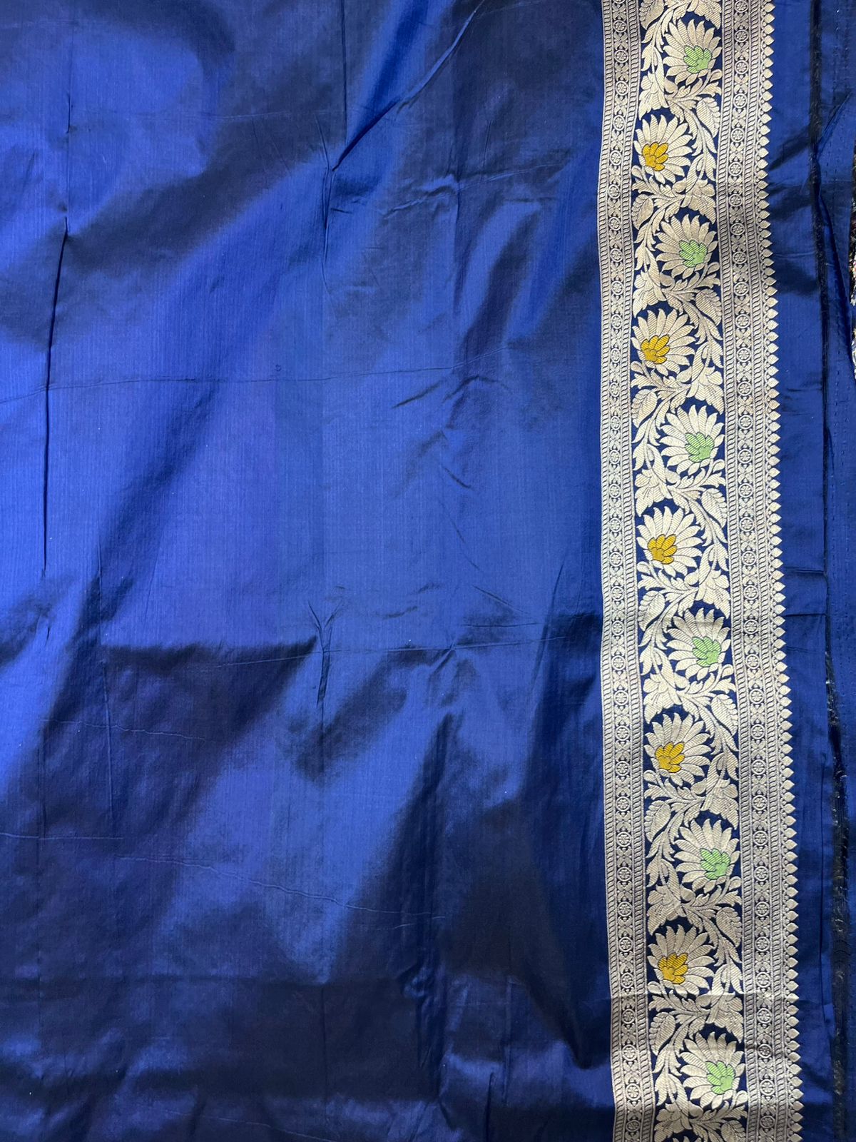 Regal Navy Blue Pure Katan Silk Saree with Traditional Meenakari Floral Medallions