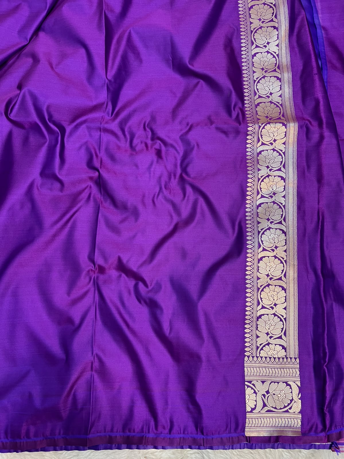Purple Satin Silk Banarasi Saree with Gold Zari Chand Tara Booti & Rich Jacquard Pallu