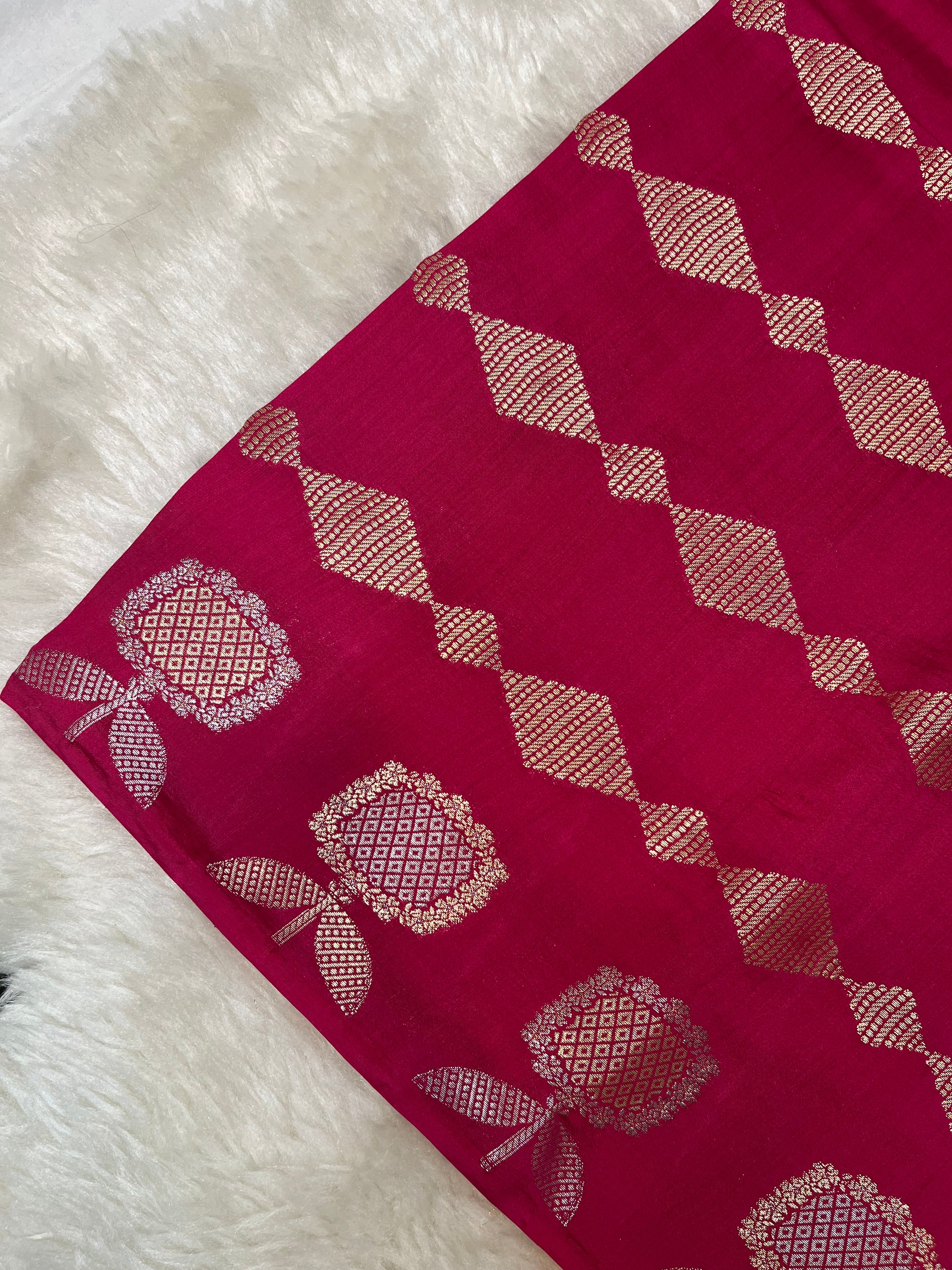 Fuchsia Pink Pure Chiniya Silk Saree - Sonarupa Weave with Intricate Gold and Silver Zari