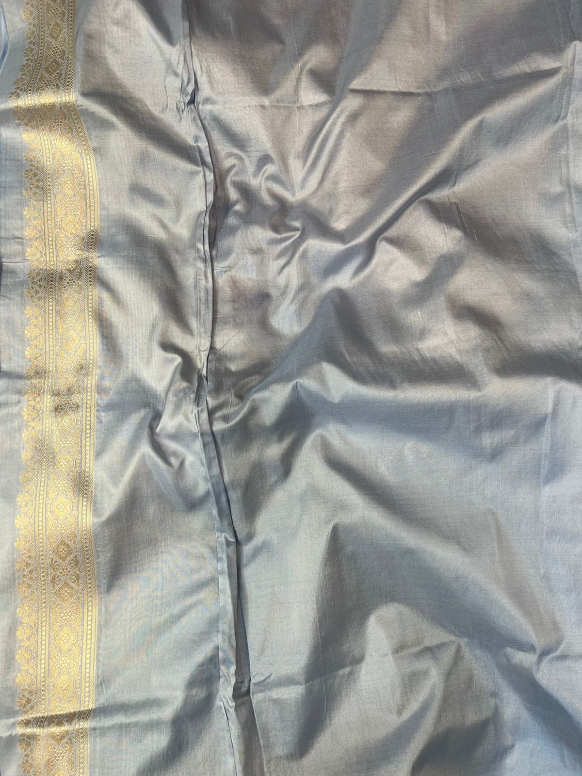 Steel Blue Opulence Pure Katan Silk Banarasi Masterpiece Featuring Multi-Color Meena Artistry