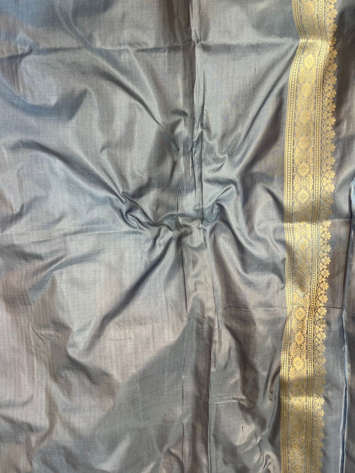 Steel Grey Pure Katan Silk Banarasi Masterpiece Featuring Multi-Color Meena Artistry