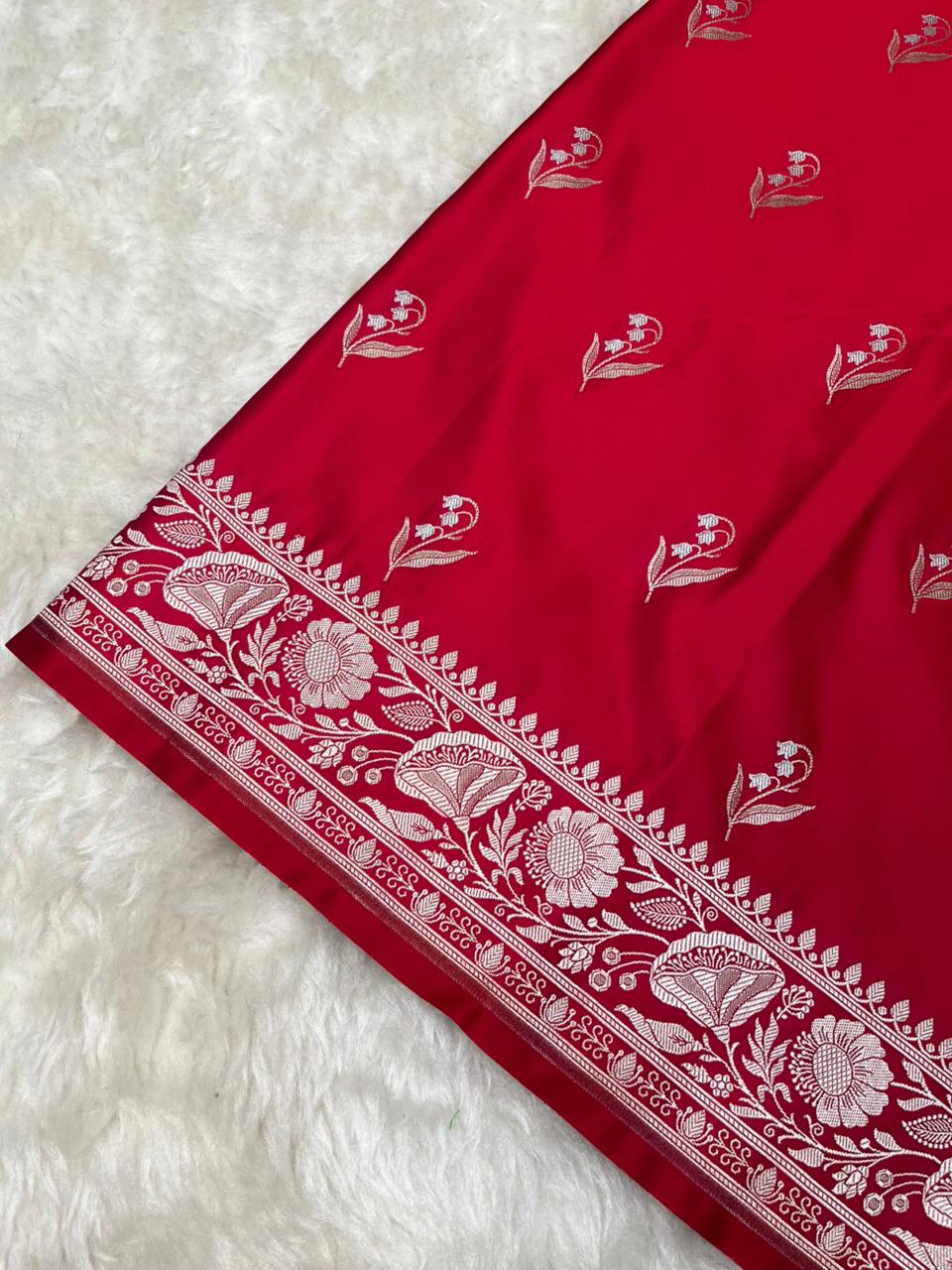 Ruby Red Mashru Silk Banarasi Saree with Sonarupa Zari Buti
