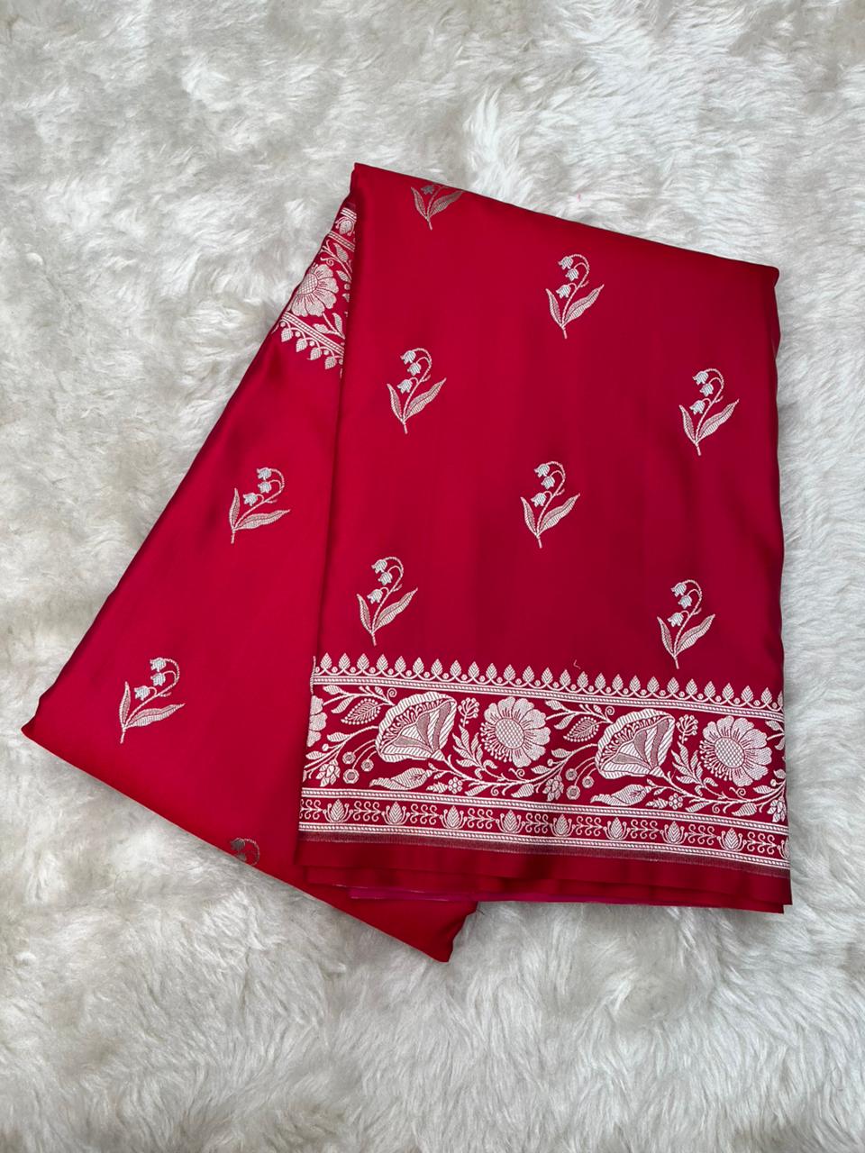 Ruby Red Mashru Silk Banarasi Saree with Sonarupa Zari Buti