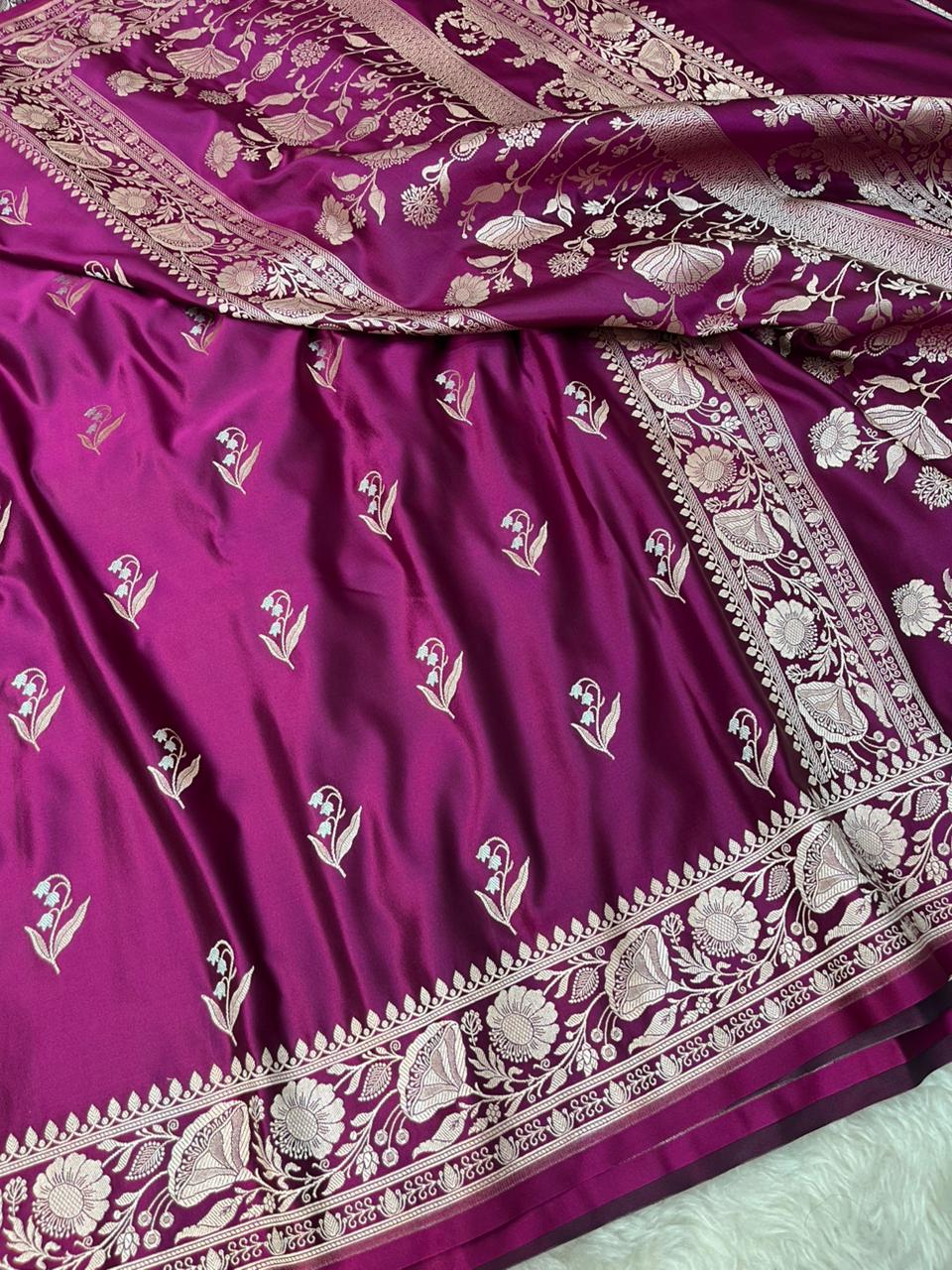 Wine Purple Mashru Silk Banarasi Saree with Sonarupa Zari Buti
